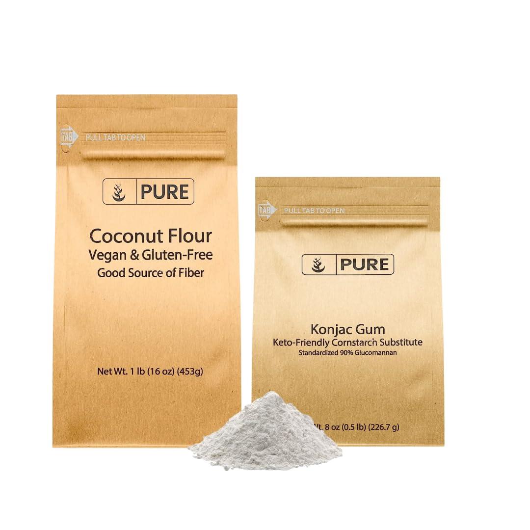 PURE ORIGINAL INGREDIENTS Pure Original Ingredients Konjac Gum Powder and Coconut Flour Bundle, Various Sizes, Keto Friendly, Baking