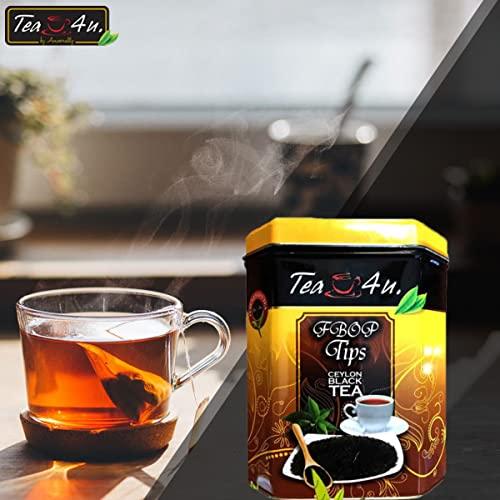 TEA 4U. BY ANVERALLY Tea4U FBOP Tips Loose Black Ceylon Tea, Fresh Handpicked Leaves with Metal Canister