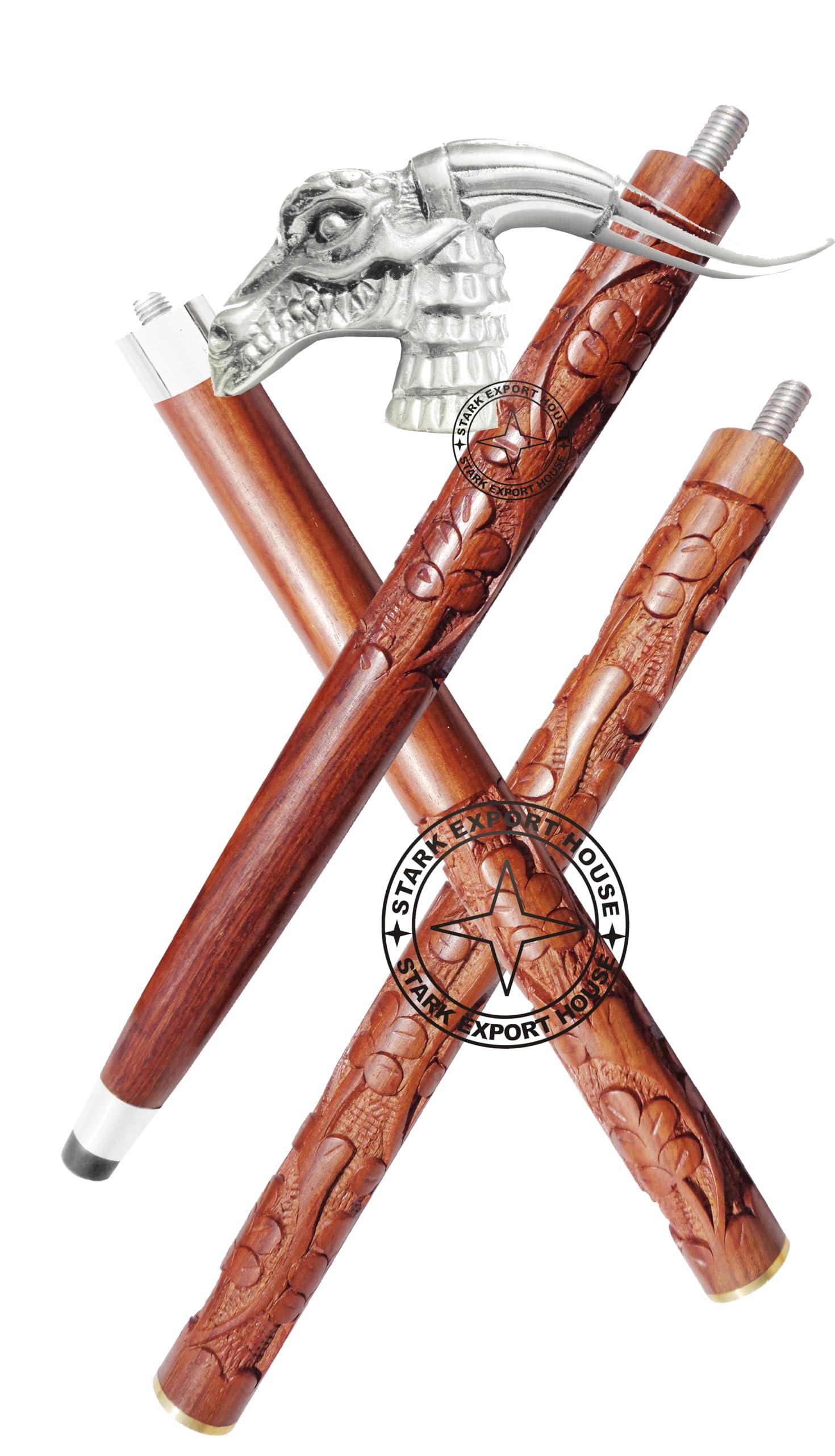 Stark Export House Walking Cane Rosewood Designer Wooden Walking Stick with Nickel Handle Gift for Men & Women 37 inch (RTGG)