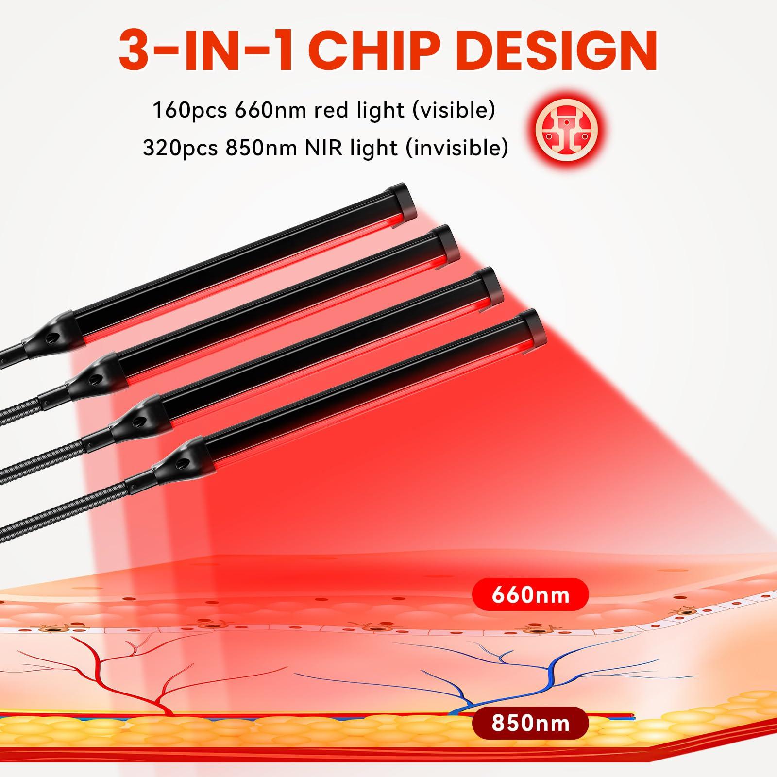 Viconor Viconor Red Light Therapy Lamp,4 Head Infrared Light Therapy for Body Device with Adjustable Stand-660nm Red Light850nm Near Infrared Light Therapy Device for Face,Body,Pain,Skin at Home
