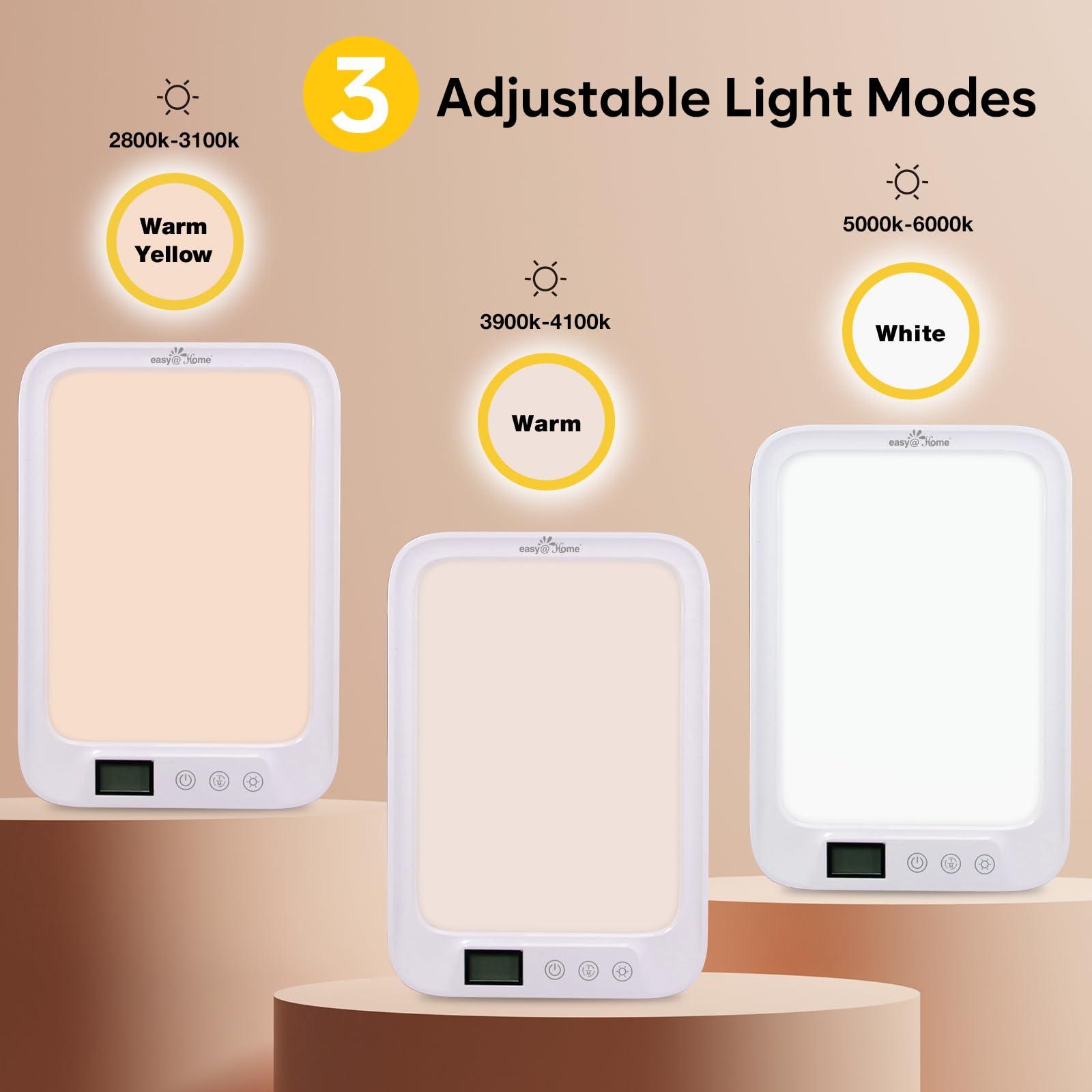 Easy@Home Easy@Home Light Therapy Lamp: LED Light Therapy Energy Lamp UV-Free with 10000 Lux | Sun Lamp with 3 Color Adjustable Brightness Levels | Timer Memory Function ELT-492-WT