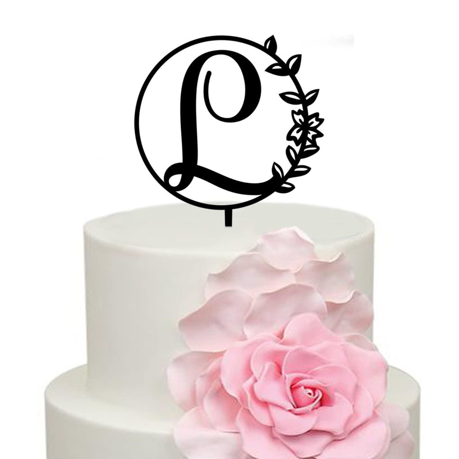buythrow Custom Initial Cake Topper,Black Wedding Cake Toppers Initials L,Initials Monogram Cake Topper,Botanical Topper,Wedding Engagement Birthday Cake Decorations
