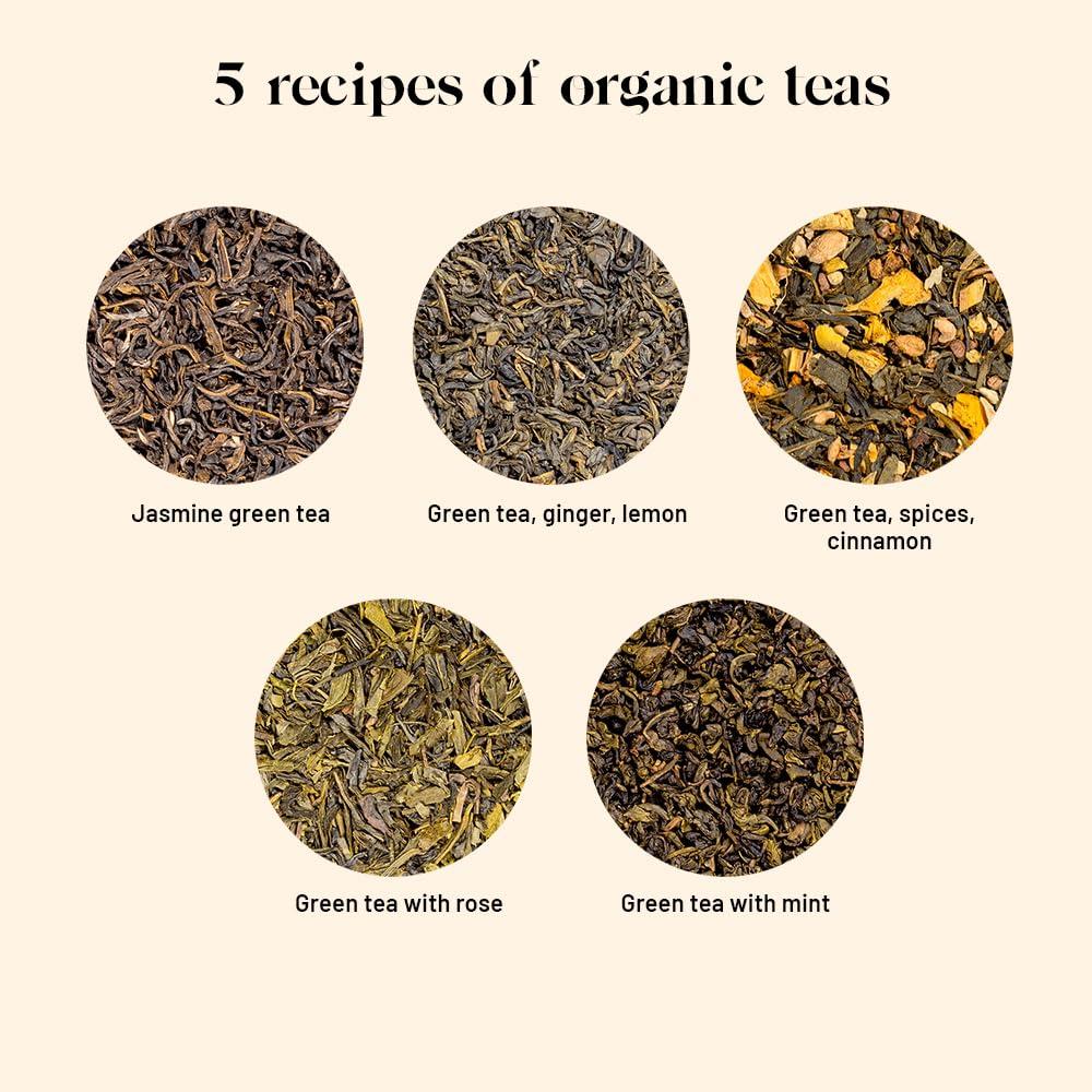 KUSMI TEA Kusmi Tea - Organic Green Tea Variety Box - Gift Idea for Men and Women - Spearmint Green Tea, Jasmine Tea - A Selection of 5 Iconic Flavors - Loose Leaf Tea - 5 Tins of 0,9 oz