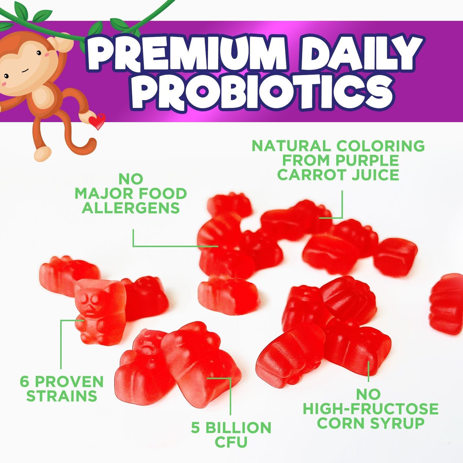 Nature's Nutrition Kids Probiotic Gummies - Chewable Daily Probiotics for Kids Ages 3+ - Natural Digestive Health & Immune Support Vitamin - Vegan, Gluten Soy & Dairy Free, Berry Flavored, Shelf Stable - 60 Gummies