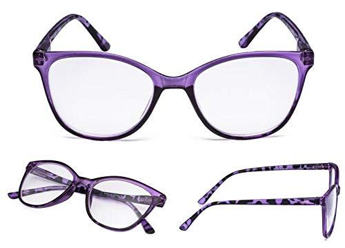 LUR READING GLASSES 4 pack Oversized Cat Eye Design Large Eyeglasses for Women Reading (Purple, 3.00)