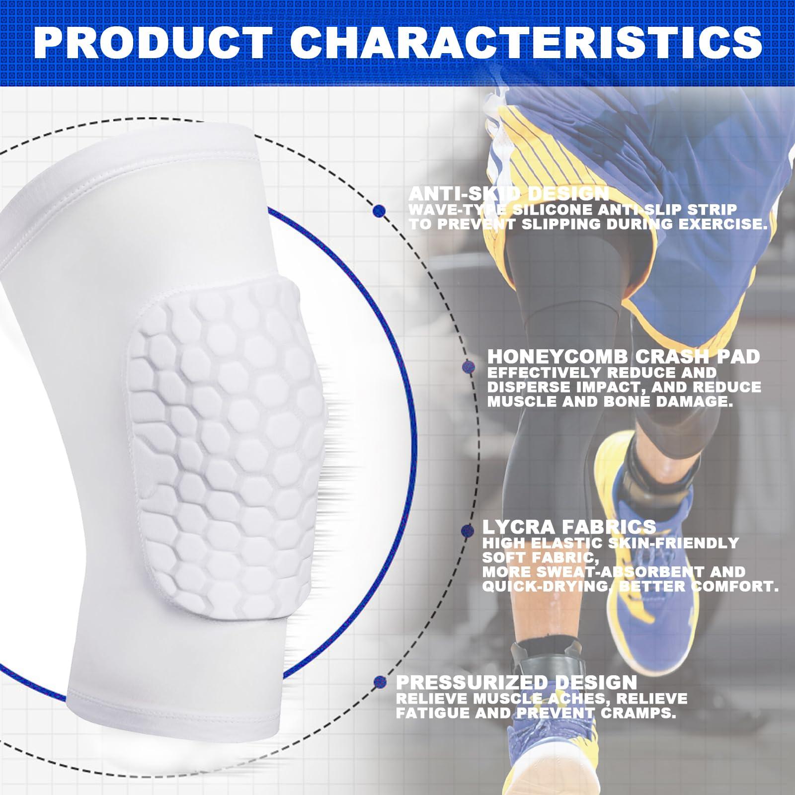 DONOTGO Knee Compression Pads,Knee Sleeve Basketball Volleyball Knee Pads with Honeycomb Padding Knee Brace Soft Knee Pads Knee Compression Sleeve and Non-Slip Knee Pads for Men Women Dancer(Pair White,XL)