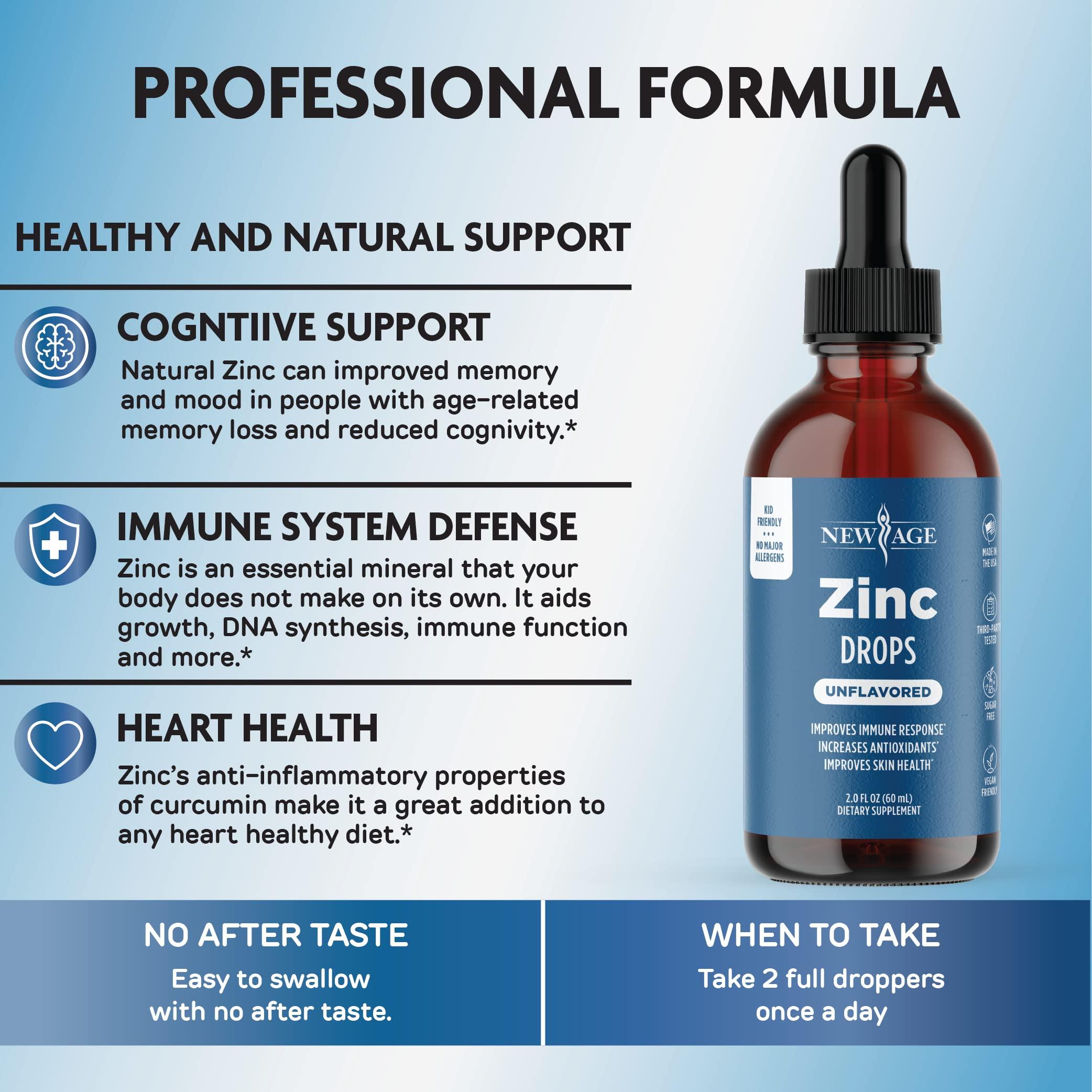 NEW AGE Liquid Zinc Drops for Adults & Kids by NEW AGE, Zinc Sulfate for Immune Support, Vegan, Non-GMO & Gluten Free, 60 Day Supply, 2-Pack