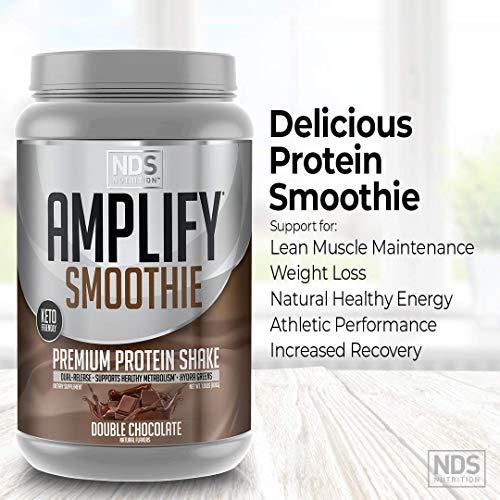 AMPLIFY AMPLIFY NDS Nutrition Smoothie Premium Whey Protein Powder Shake with Added Greens and Amino Acids - Build Lean Muscle, Gain Strength, Lasting Energy, and Lose Fat - Double Chocolate (30 Servings)