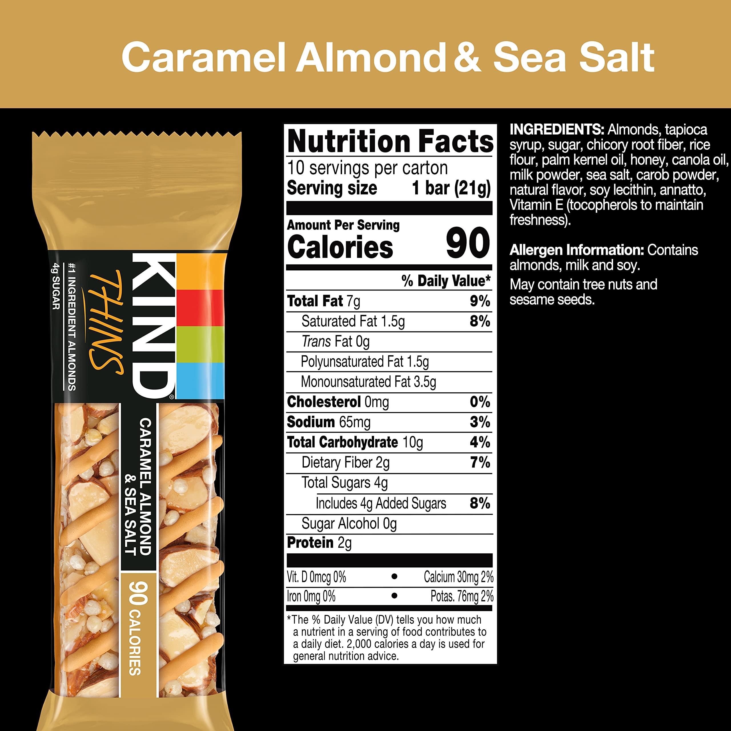 KIND KIND THINS Caramel Almond & Sea Salt Bars, 0.74 Ounce, Gluten Free, 4g Sugar, 10 Count (Pack of 6)