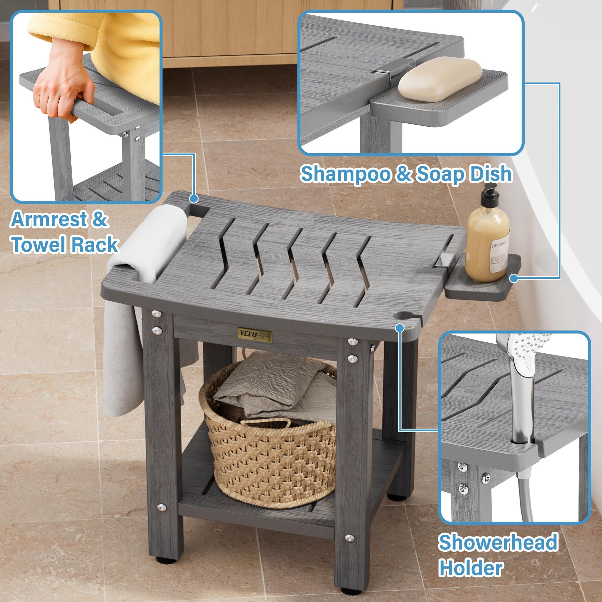 YEFU Elderly Shower Chair for Inside Shower: Shower Stool Waterproof Plastic Grey Small for Shaving Legs Bathtub Small Spaces - Shower Bench Seat for Adults Seniors Disabled