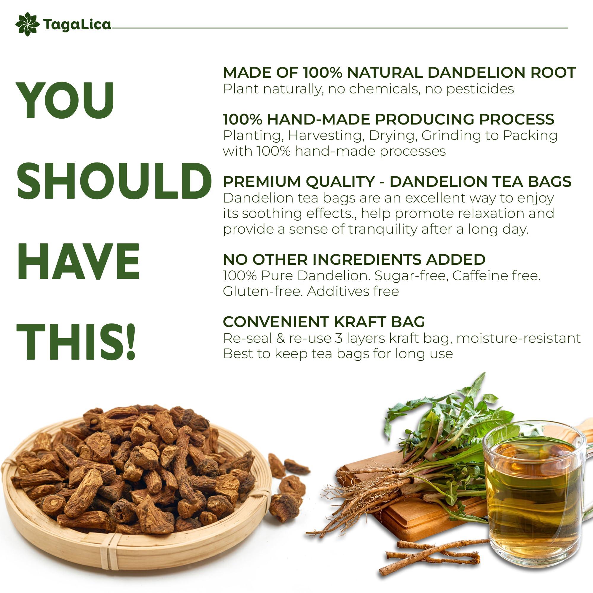 Tagalica Tagalica, Premium 30 Dandelion Root Tea Bags, 100% Natural & Pure from Dandelion Root, Eco-Conscious Tea Bags, Dandelion Root Herbal Tea. No Sugar, No Caffeine, No Gluten, Vegan.