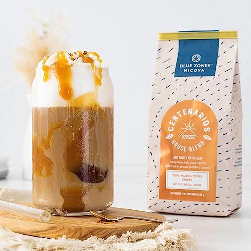 BLUE ZONES Blue Zones Nicoya - Centenarios Whole Bean Coffee - 100% Arabica Light Roast, House Blend - Fruity Caramel Flavor - All Natural, Gluten & Sugar-Free (12oz/ 340g)