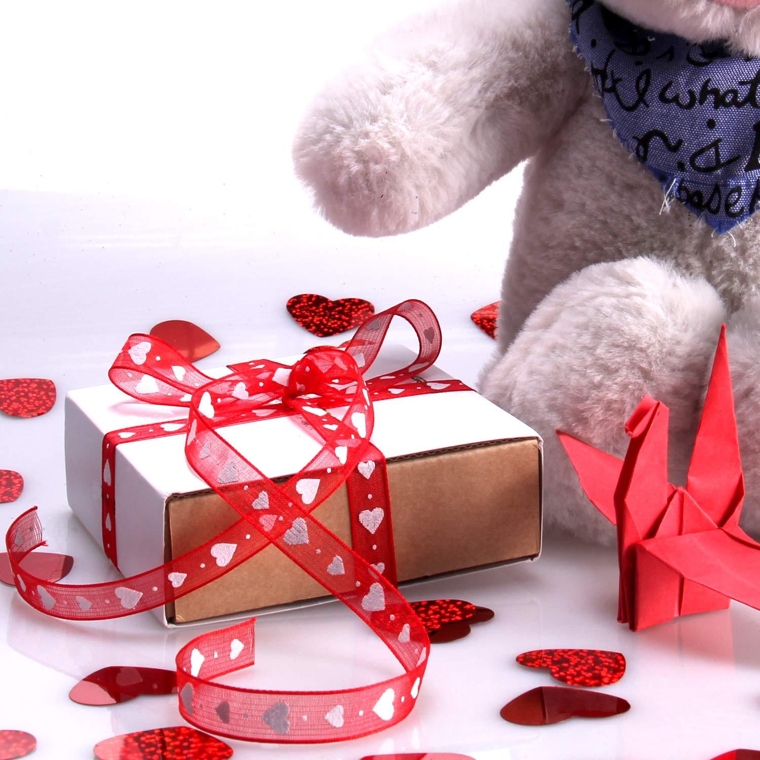 Mayam Mayam Valentine\'s Day Ribbons Heart Ribbons Craft Ribbons for ValentineWedding Craft, 2 Rolls (red and White)