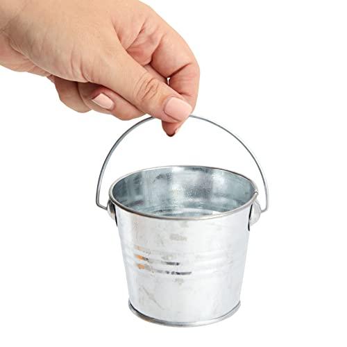 Juvale 10 Pack Small Metal Buckets for Party Favors, Tiny Galvanized Silver Pails for Crafts, Succulents (3.3 x 2.5 x 3 in)