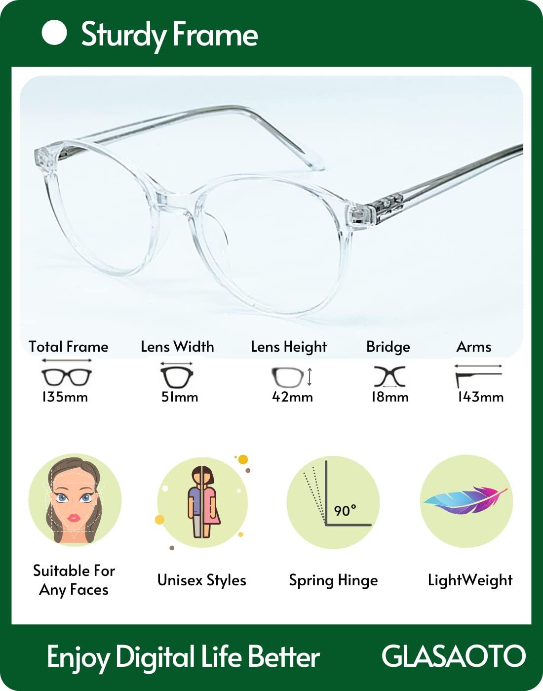 Glasaoto GLASAOTO Blue Light Blocking Reading Glasses for Women Round Eyeglasses Small Frame Spring Hinge Lightweight Reduce Eye Strain 3.00 Crystal