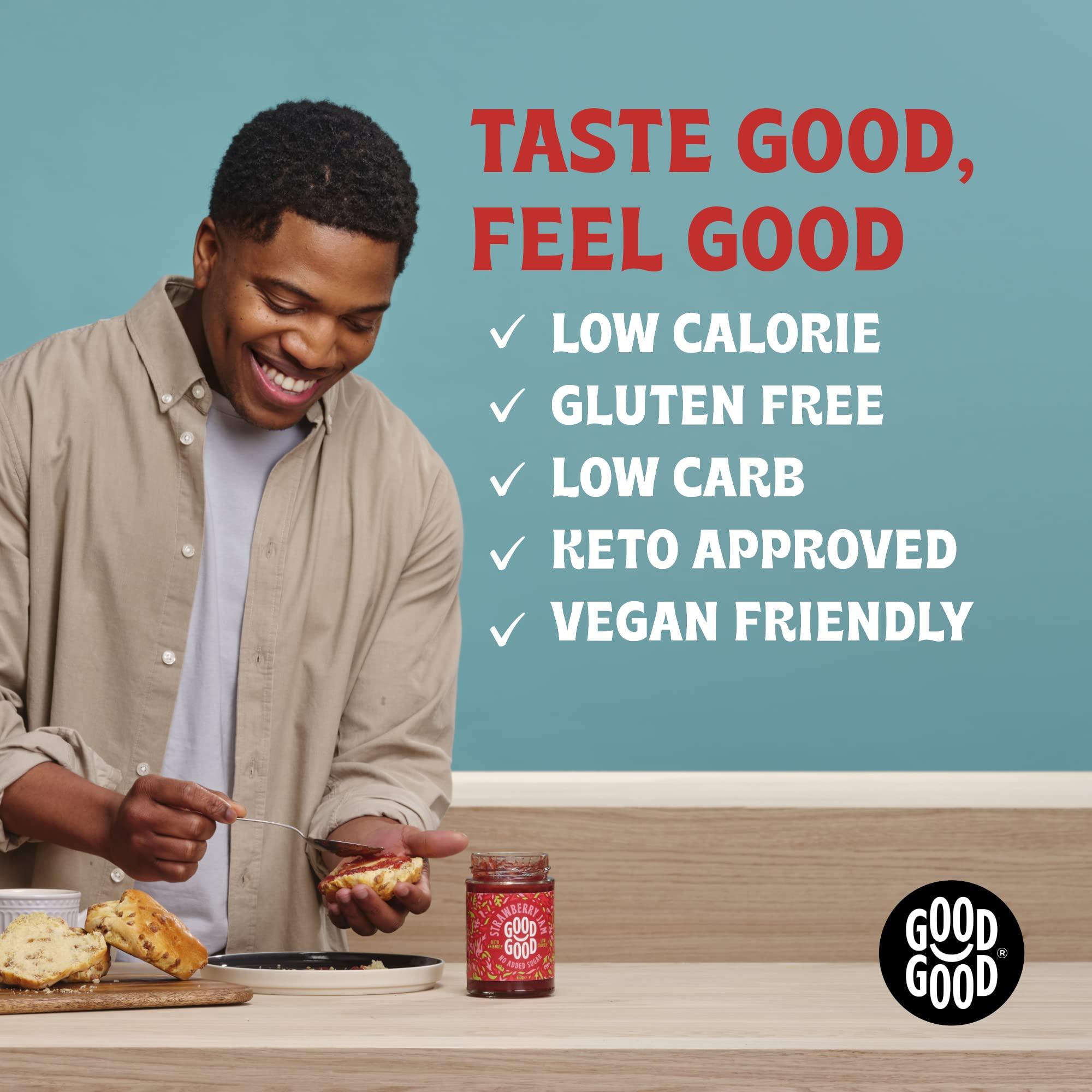 GOOD GOOD NATURAL SWEETNESS GOOD GOOD No Added Sugar Strawberry Jam - Keto Friendly Jelly - Low Carb, Low-Calorie and Vegan - Diabetic Friendly - 12oz / 330g (Pack of 4)