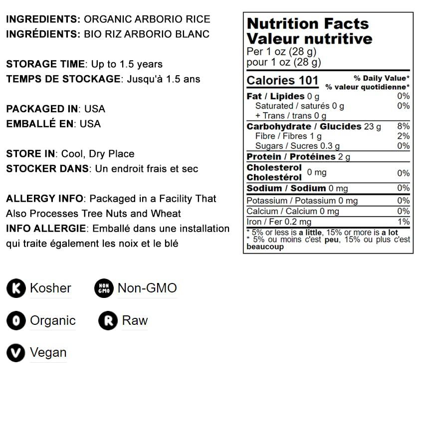Food to Live Organic Arborio Rice, 16 Pounds Non-GMO, Short-Grain White Rice Variety, Superfino, Vegan, Kosher, Bulk. Creamy Texture. Good Source of Protein. Perfect for Risotto.