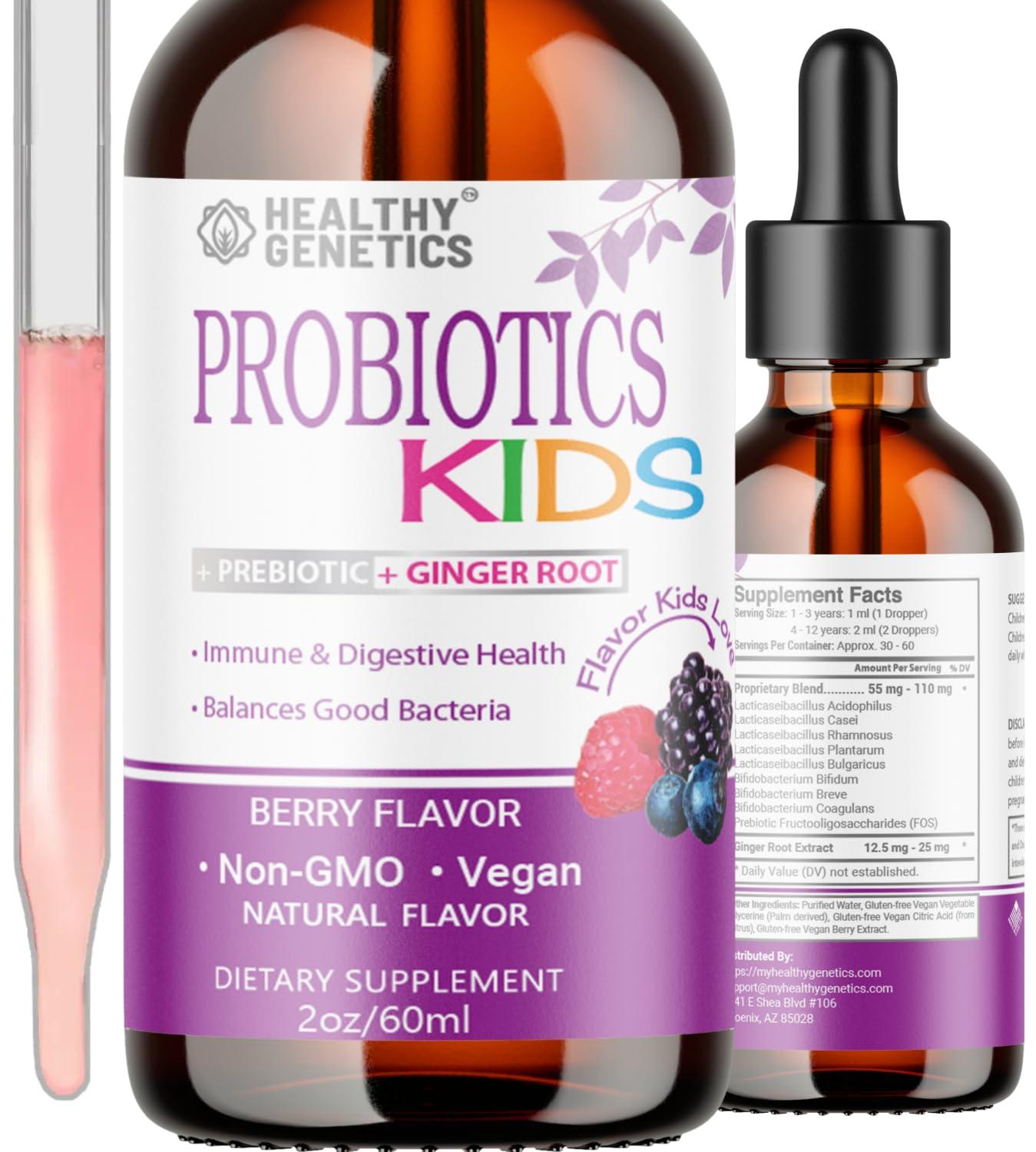 Healthy Genetics Healthy Genetics Liquid Probiotics for Kids & Toddlers | + Prebiotic + Ginger Root | Acidophilus Probiotic | Dairy Free | Vegan | Non-GMO | Gluten Free | 30-60 Servings