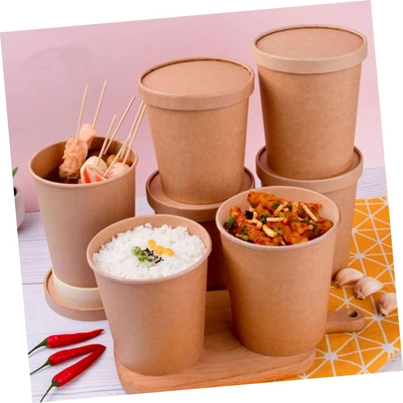 Hemoton Hemoton 25 Pack 32 oz Kraft Paper Cups with Lids- Disposable Soup Containers with Lids Ice Cream Cups with Lids- Microwavable and Freezer (25Cups& 25 Lids)