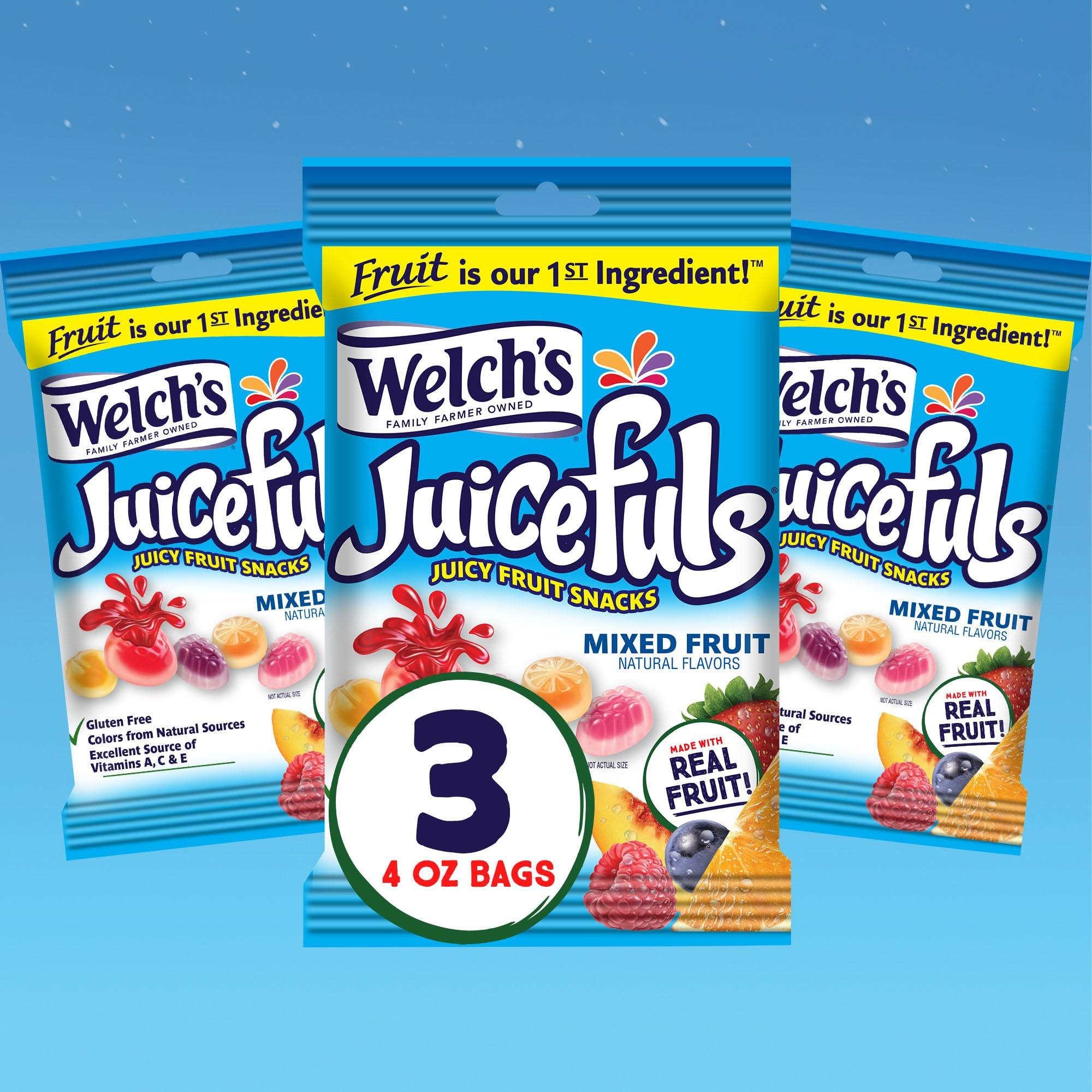 Welch\'s Welch\'s Juicefuls Juicy Fruit Snacks, Mixed Fruit, Fruit Gushers, Gluten Free, 4 Oz Sharing Size Bags (Pack of 3)
