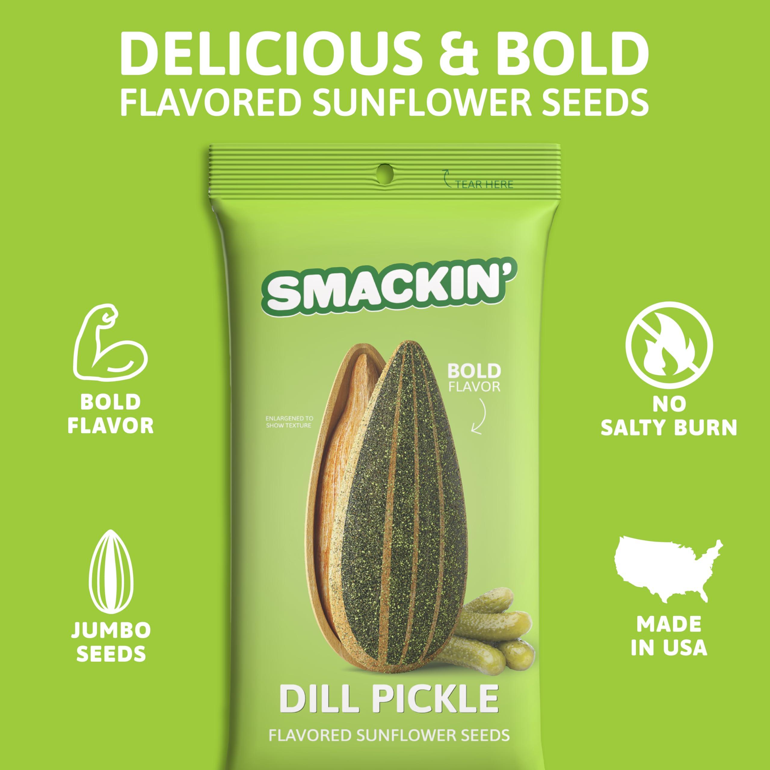 SMACKIN\' Sunflower Seeds SMACKIN\' Sunflower Seeds, Roasted Jumbo Small-Batch, American Made - Dill Pickle. 1.5oz bags (6 Pack)