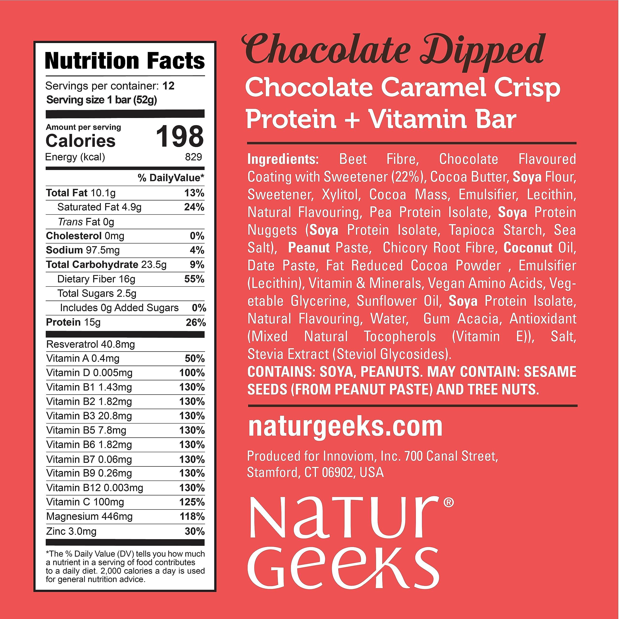 NaturGeeks NaturGeeks Vegan Protein Bars - Gluten-Free, Plant-Based Non-Dairy Healthy Snacks with No Added Sugar, Vitamins, Biotin & 15g High Protein for Meal Replacement Chocolate Caramel Crisp (12 Count)