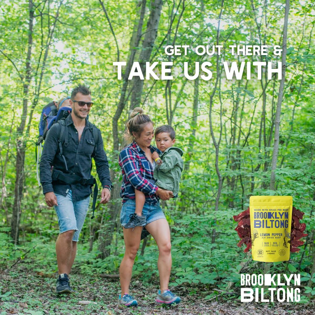 Brooklyn Biltong Brooklyn Biltong Air Dried Grass Fed Beef Snack, South African Beef Jerky (8oz, Pack of 2) - Whole30 Approved, Paleo, Keto, Gluten Free, Sugar Free, Made in USA - (Lemon Pepper)