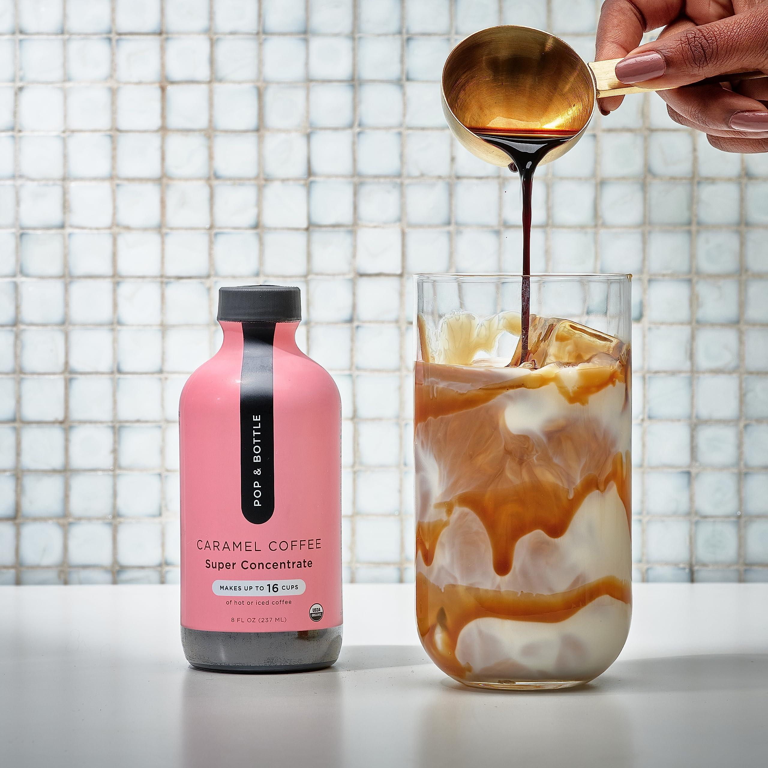 Pop & Bottle Pop & Bottle Coffee Concentrate - Cold Brew Concentrate, Iced Coffee Concentrate Liquid for Instant Ice Coffee & Cold Brew, Dairy Free, Makes Up to 16 Cups, USDA Organic - Caramel, 8 Fl Oz (2 Pack)