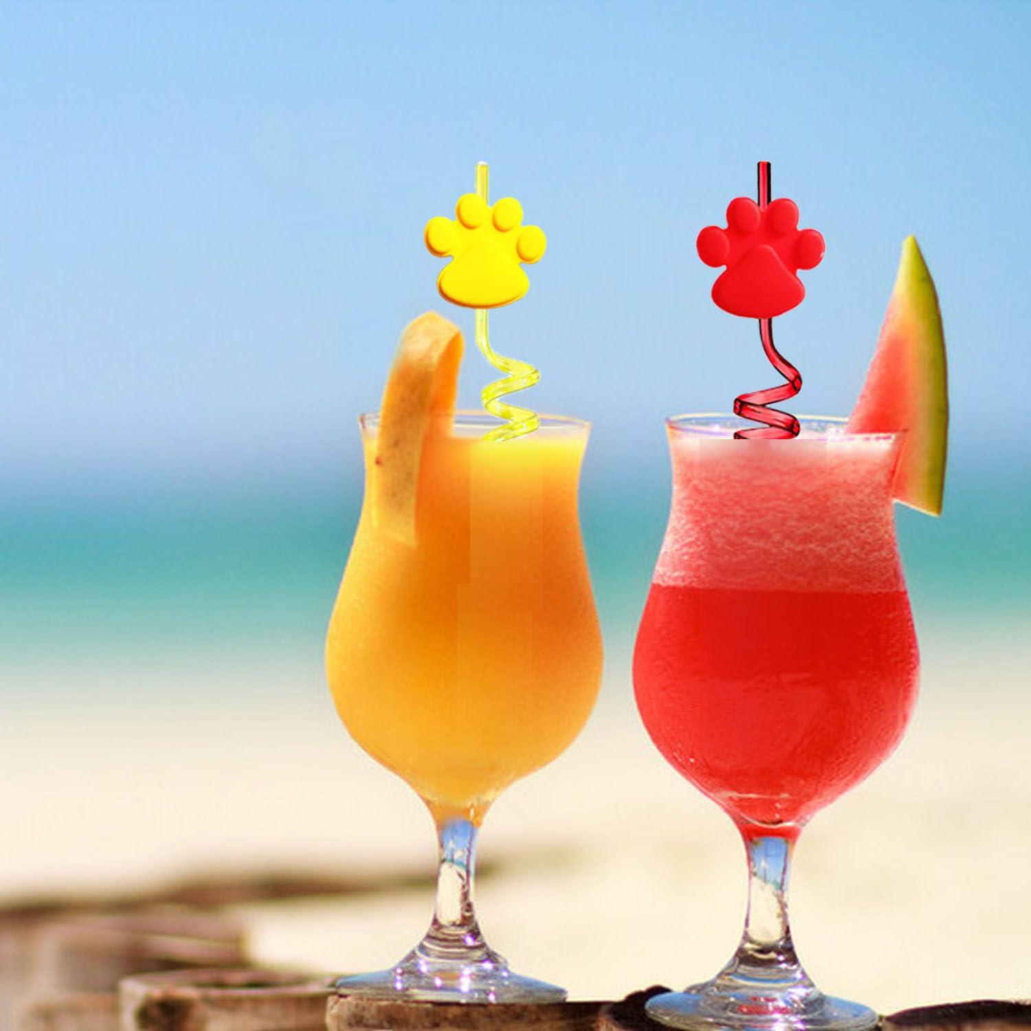 DFCROMI Paw Straws Birthday Party Decorations Supplies, 24pcs Paw Print Patrol Reusable Plastic Fun Cute Crazy Silly Drinking Straws+2pcs Cleaning Brush for Pet Dog Puppy Pals Cat Birthday Suppliers Favors