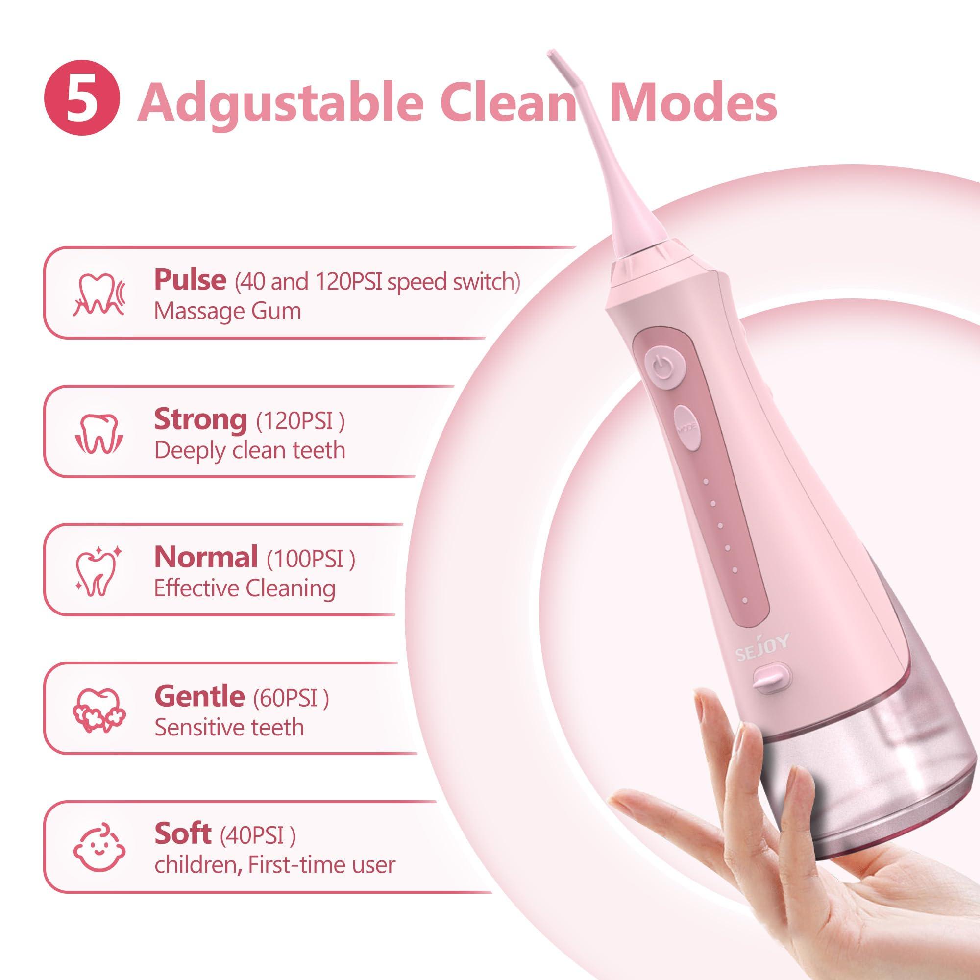 Sejoy Sejoy Water Flossers for Teeth Cleaning, Water Flosser for Teeth Rechargeable Cordless, Electric Portable, 5 Cleaning Modes 8 Jet Tips, IPX7 Waterproof, 230ml, for Travel and Home