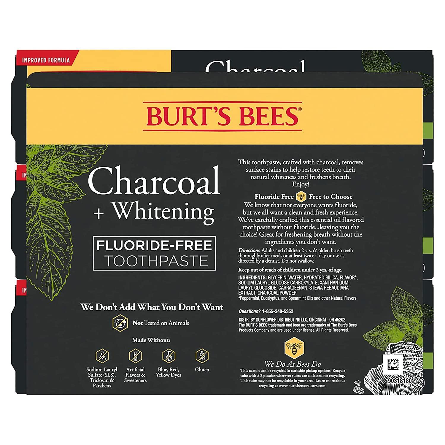 Burt's Bees Burt\'s Bees Toothpaste, Natural Flavor, Charcoal Fluoride-Free Toothpaste, Zen Peppermint, 4.7 oz, Pack of 3