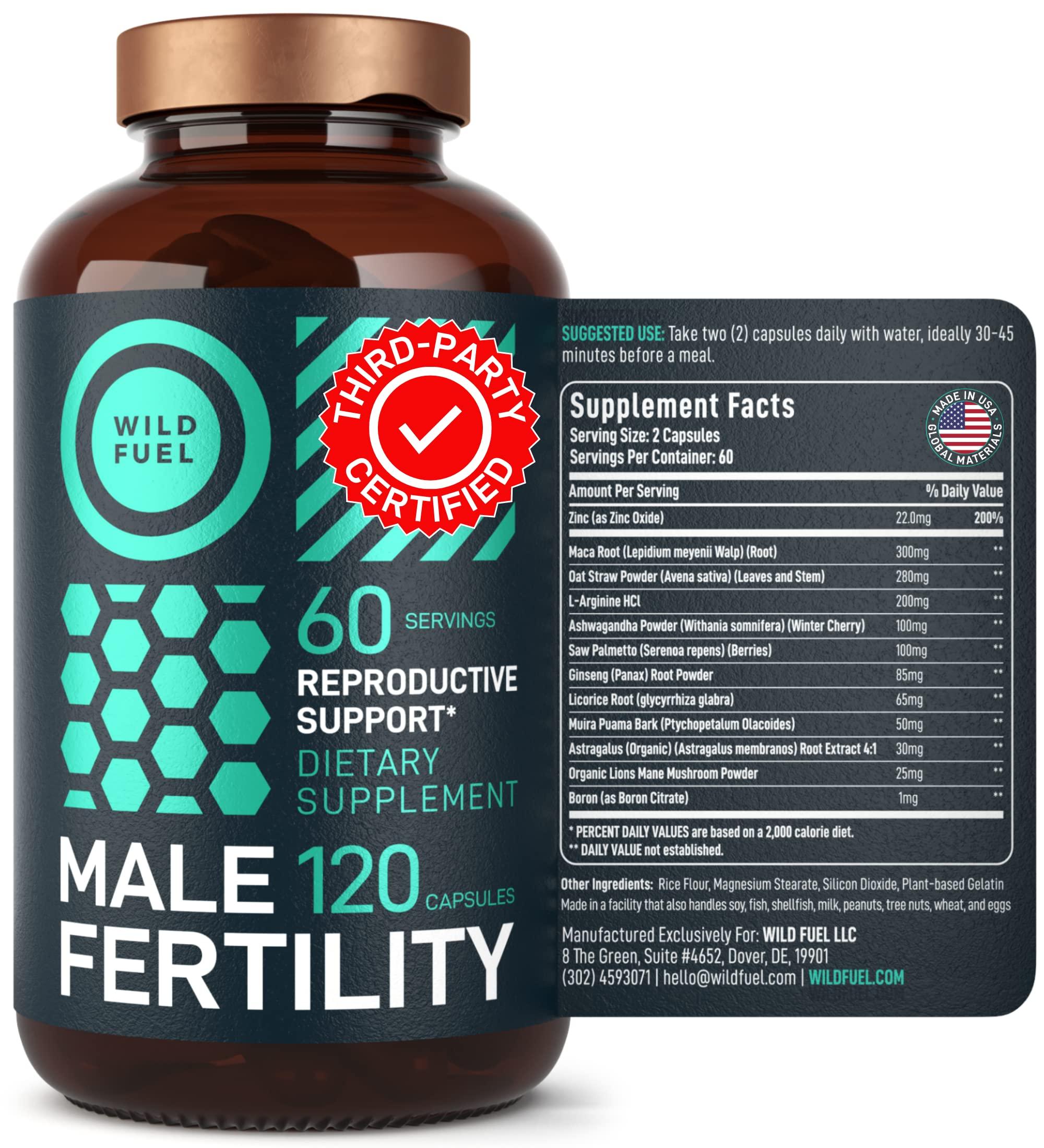 WILD FUEL Fertility Supplements For Men Prenatal Vitamin - Maca Root, Ashwagandha, L Arginine, Zinc, Plus Naturals Conception Men Fertility Vitamins and Male Fertility Support Supplements - 120Caps for 2 Months
