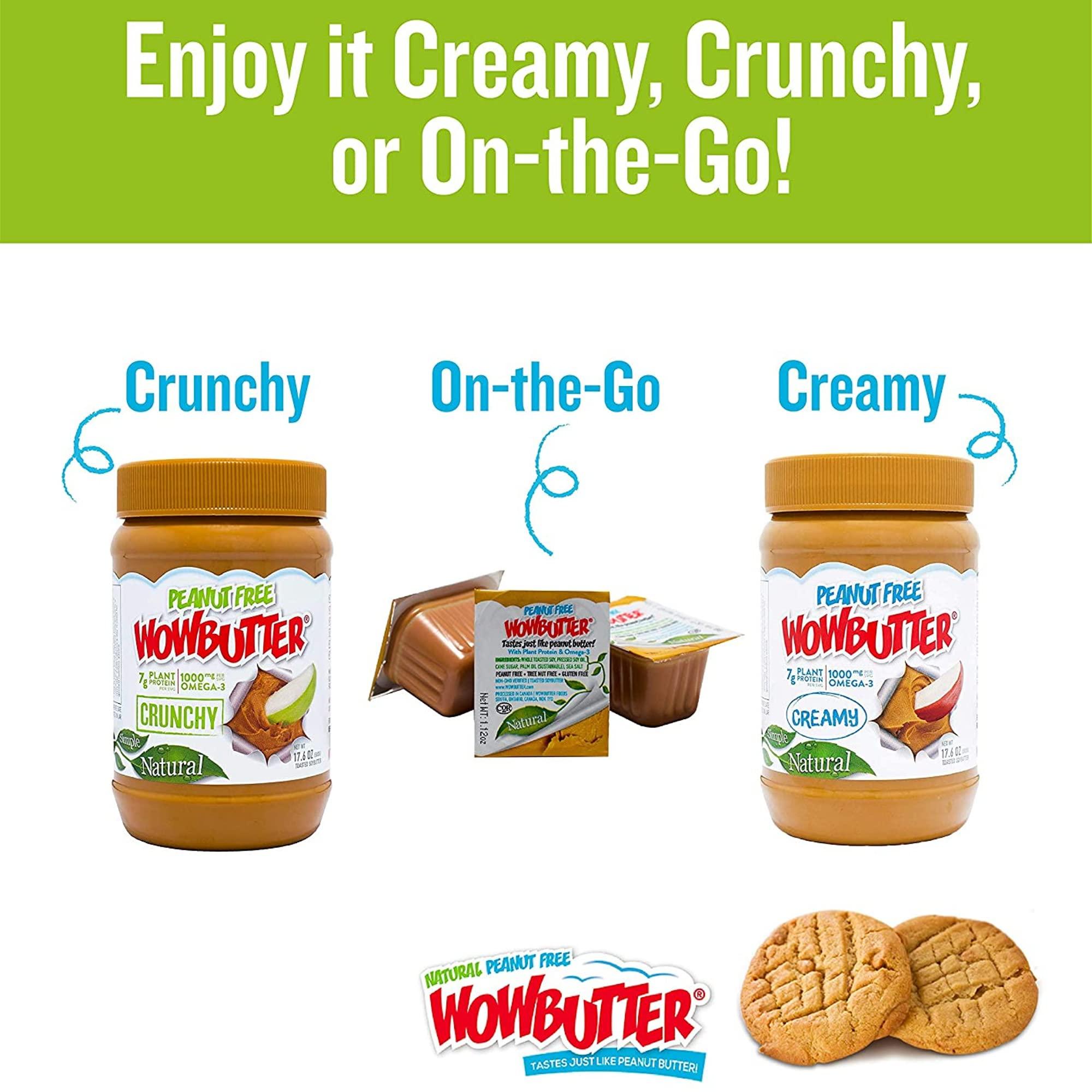 WOWBUTTER WOWBUTTER - Creamy Peanut & Tree Nut Free Spread - 175 Cups - 0.56oz each - Made With Whole Toasted Soy - All Natural Ingredients - Safe for School - Vegan Plant Protein Food - Gluten Free & Non-GMO