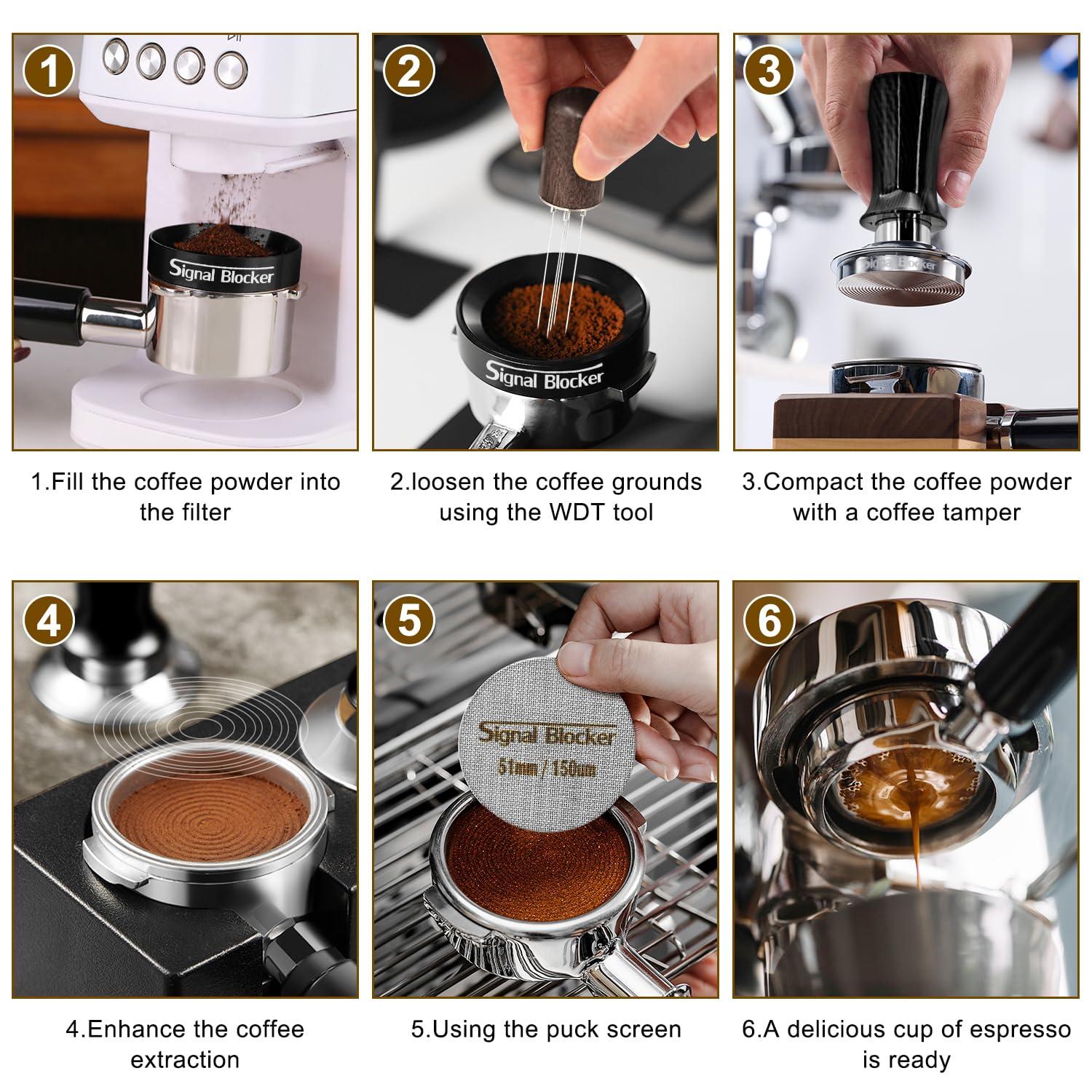 signal blocker 51mm Portafilter Basket Espresso Filter : 2 Cup Coffee Filter Basket Fits Breville and Most 51mm Portafilter - 304 Stainless Steel | Espresso Machine Accessories Bundle Including 51mm Puck Screen