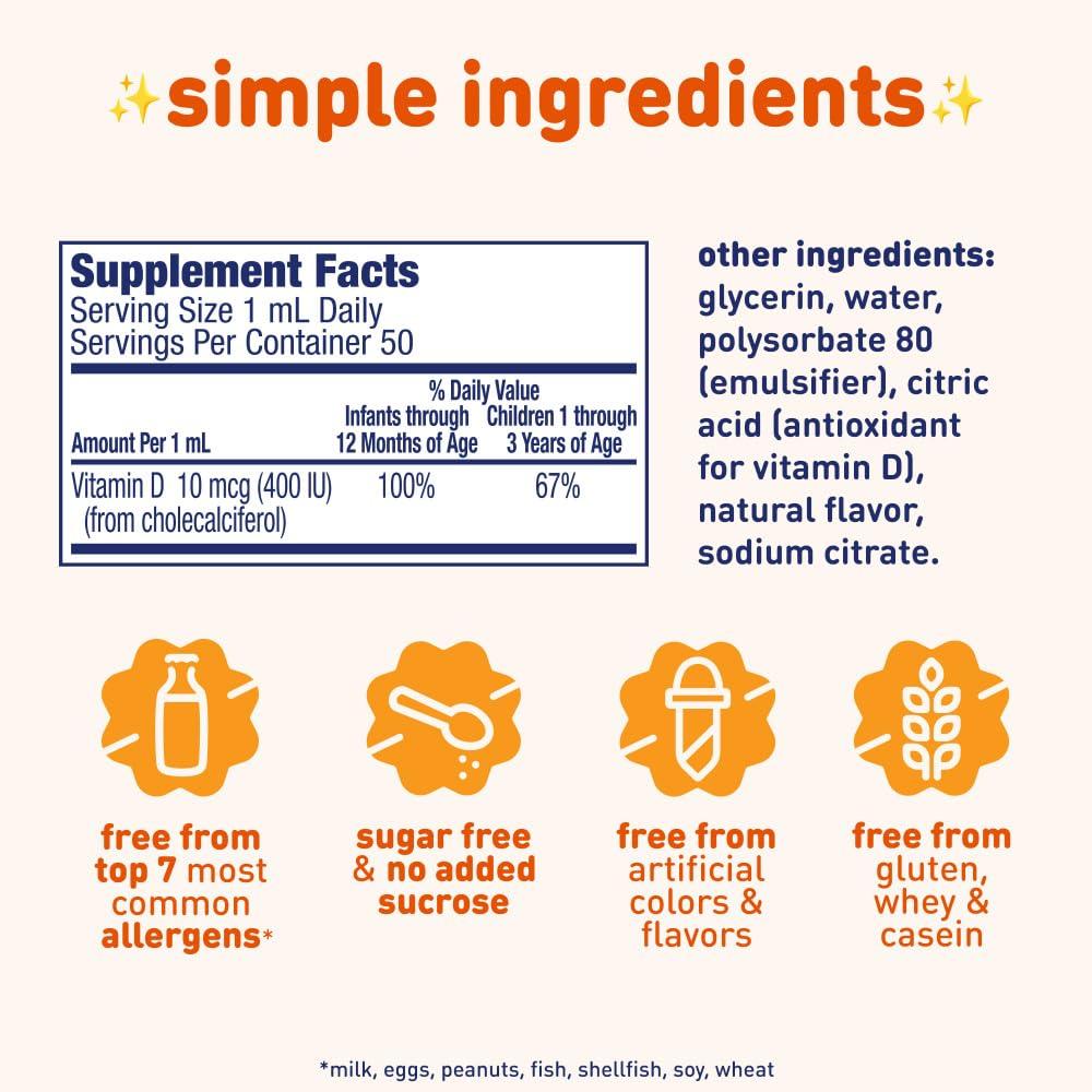 Enfamil Prenatals & Baby Vitamins Enfamil Baby Vitamin D-Vi-Sol Liquid Vitamin D Drops, Supports Strong Teeth & Bone Development, 50mL Bottle (Pack of 2)