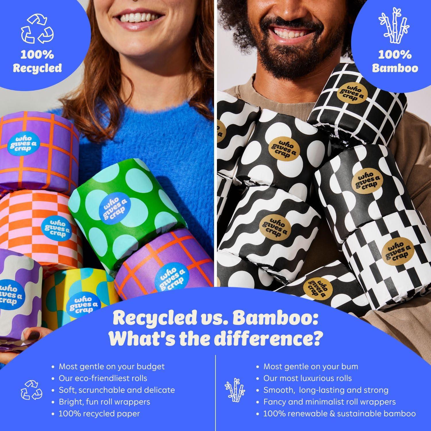 Who Gives A Crap Who Gives A Crap | 100% Recycled Toilet Paper, 24 Rolls, 330 Sheets, Biodegradable & Ecofriendly, Soft & Strong, Virgin Tree Free, Bulk Toilet Paper