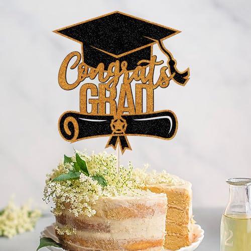 Sodasos Sodasos Glitter Congrats Grad Cake Topper,2024 Graduation Cake Topper,Congrats Grad Party Cake Decorations Supplies for Senior High School College Grad Party Supplies (Orange and black)