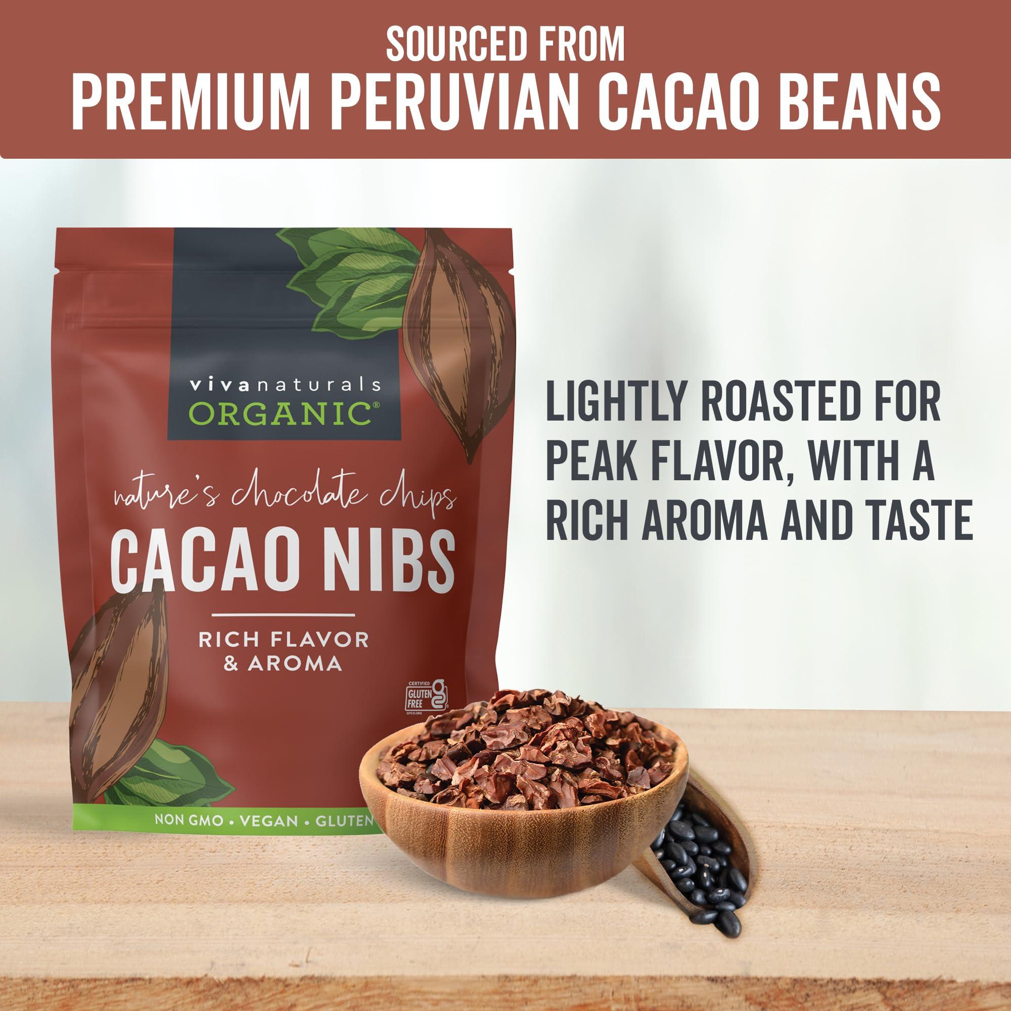 Viva Naturals Viva Naturals Organic Cacao Nibs, 1 Lb - Certified Keto and Vegan Superfood, Perfect for Gluten Free Baking, Cacao Nib Smoothies and Healthy Snacks, Premium Criollo Beans, Non-GMO