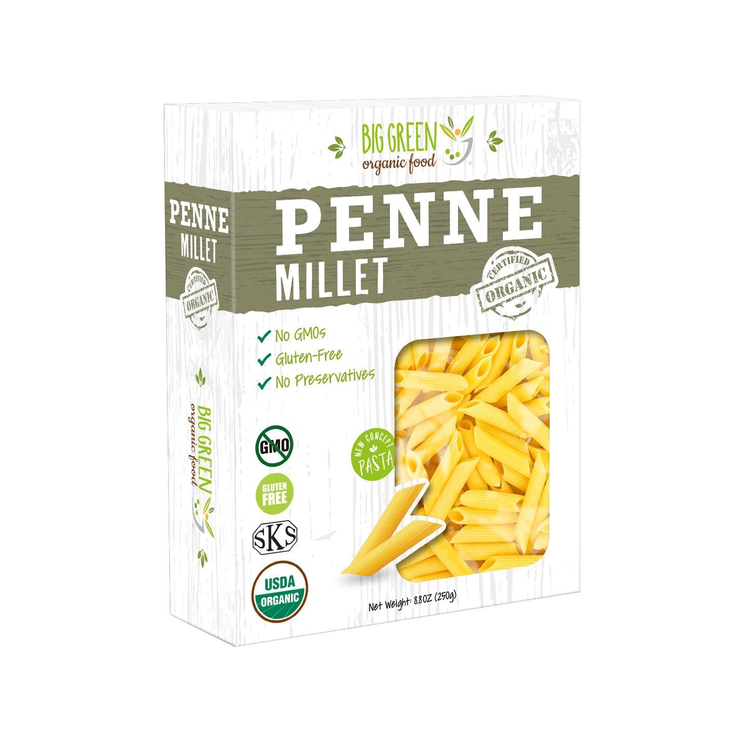 Big Green Organic Food Big Green Organic Food- Organic Millet Penne, Gluten-Free, Lectin-Free, Non-GMO, Vegan, Wheat and Rice Alternative, 8.8oz (12)