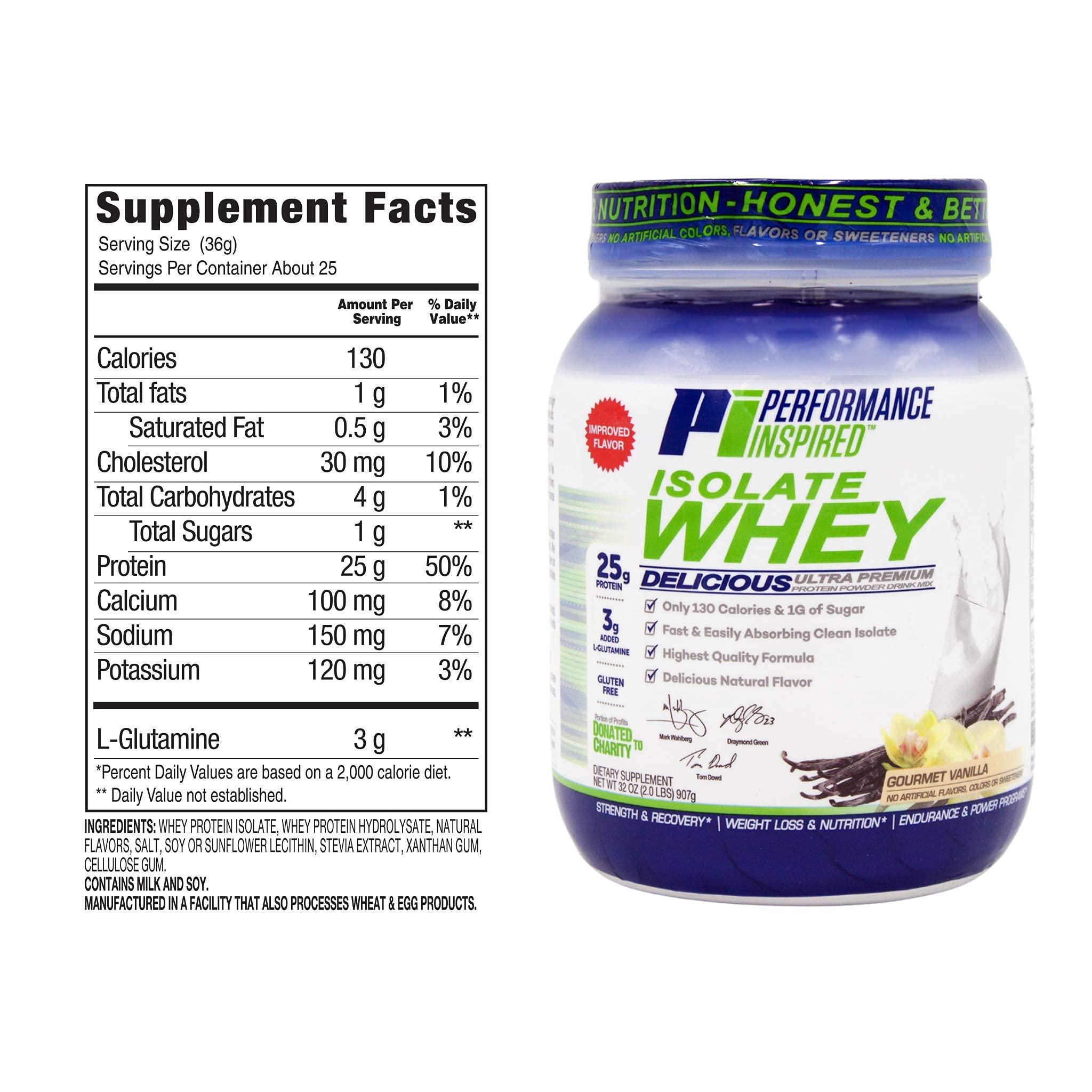 PERFORMANCE INSPIRED PERFORMANCE INSPIRED Nutrition - Isolate Whey Protein Powder - All Natural - 25G - Fast Absorbing - Added L-Glutamine - Contains BCAAs - Gluten Free - 2 lb - Gourmet Vanilla