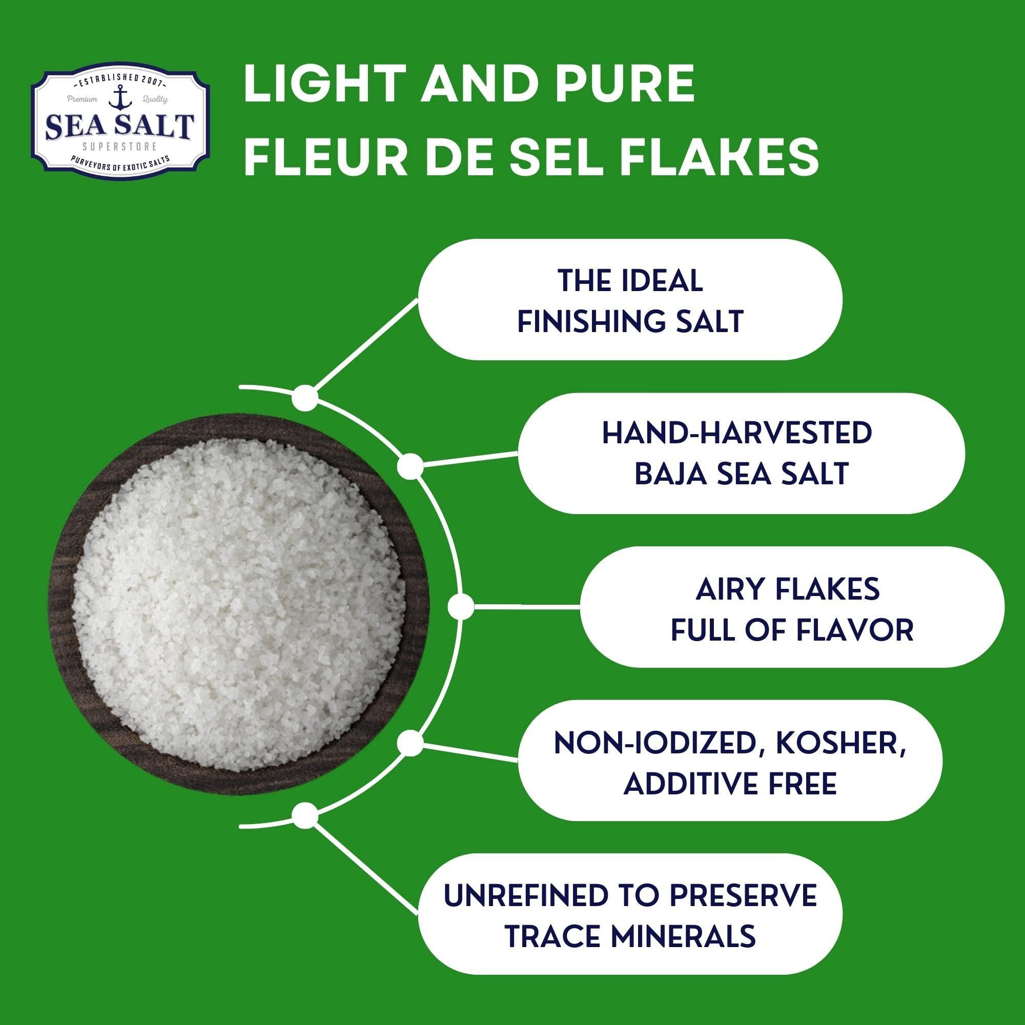 Sea Salt Superstore Flaky Sea Salt, Hand Harvested Sea Salt Flakes, Baja Fleur de Sel Flake Salt, Gourmet Finishing Flaky Salt for Baking and Cooking, 7 oz Bag, Sea Salt Superstore