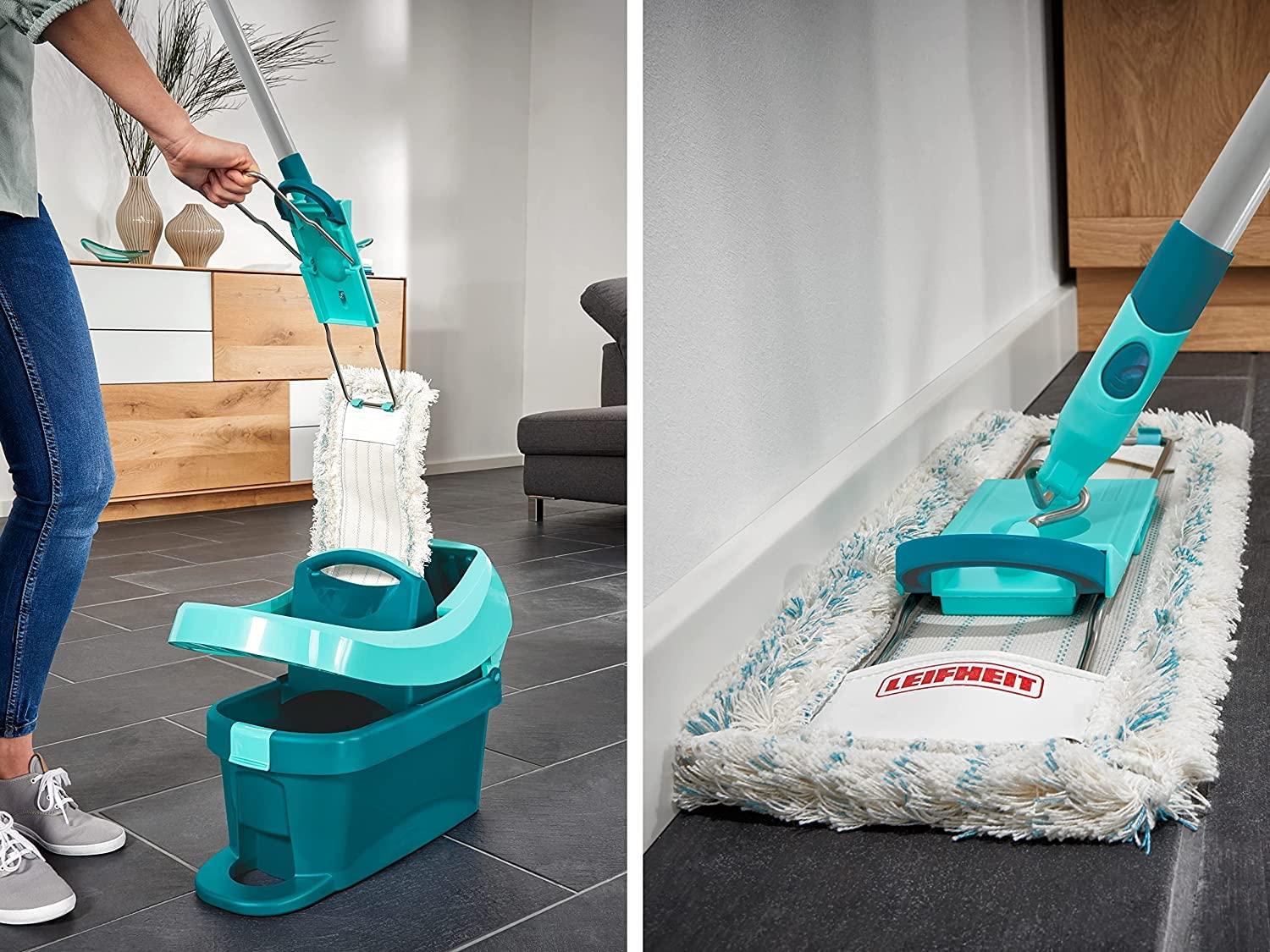 Leifheit Leifheit Profi XL Cotton Plus Flat Mop with 146 cm Handle, 42 cm Large Flat Floor Mop Head, 360 Universal Joint for Easy Steering, Highly Absorbent, for Stone and Tile Floors