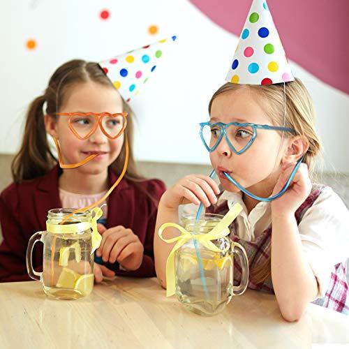 Skylety 8 Pcs Drinking Straw Eyeglasses Plastic Silly Straw Eyeglasses DIY Drinking Straw Glasses in Cute Heart Fun Loop Straws Crazy Eyeglasses for Adults Kids Annual Meeting Parties Birthday (4 Colors)