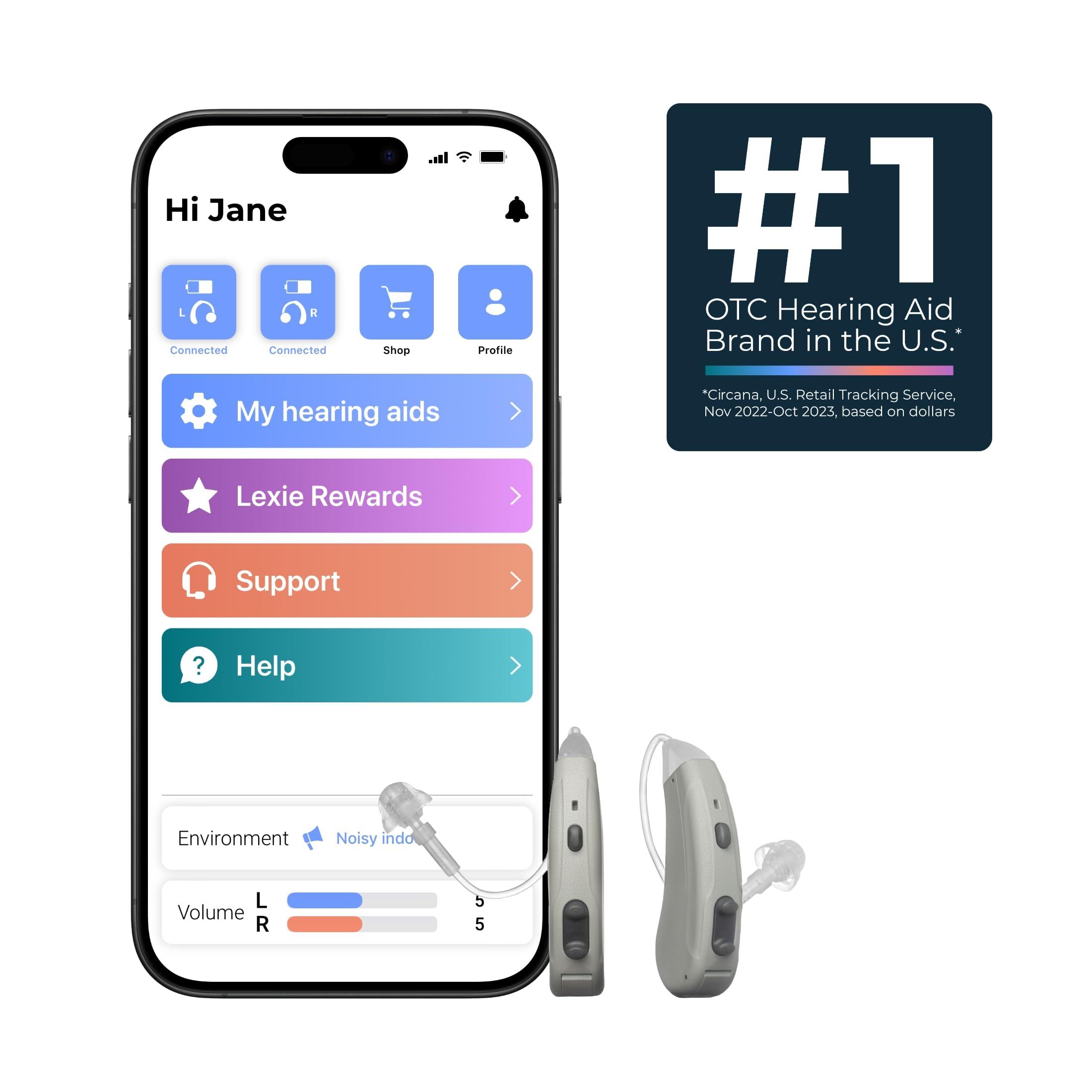 Lexie Lexie Lumen Self-Fitting OTC Hearing Aids - Bluetooth Enabled with Invisible Fit, Directional Microphones, Smartphone App Control, Replaceable Batteries, for Mild to Moderate Hearing Loss (Gray)