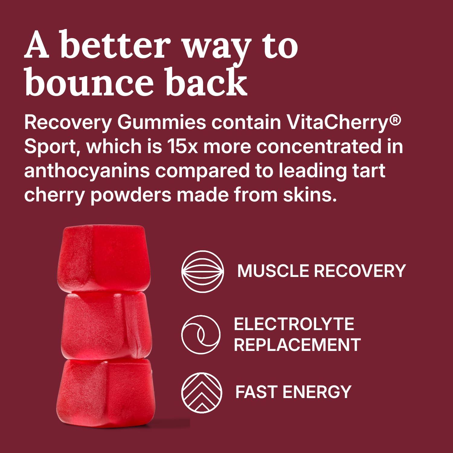 For Wellness Recovery Gummies - Tart Cherry Gummies for Muscle Recovery - Hibiscus Cherry Flavor with Antioxidants & Electrolytes Combats Soreness, Fights Inflammation, Boosts Energy - Vegan, Non-GMO, Gluten-Free