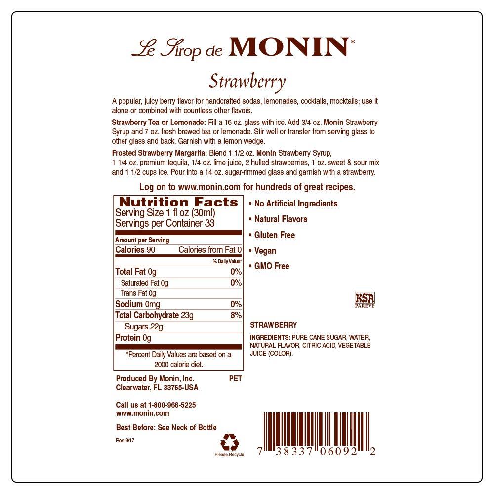 Monin Monin - Strawberry Syrup, Mild and Sweet, Great for Cocktails and Teas, Gluten-Free, Non-GMO (750 ml)