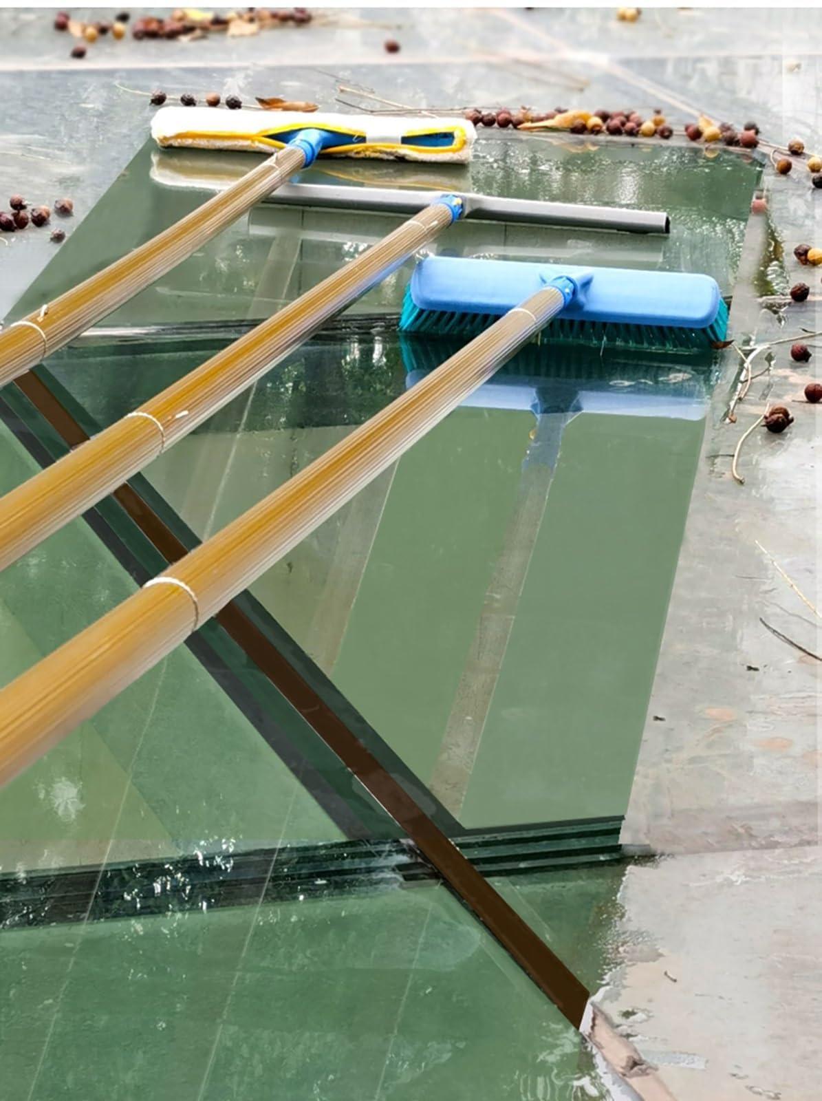 LONGWEISHOP Outdoor High Window Cleaning Kit, 4-in-1 Window Scrubber Kit, Aluminum Telescopic Pole Window Cleaner, Professional Window Wash Extendable Rod(4m/13.1ft)