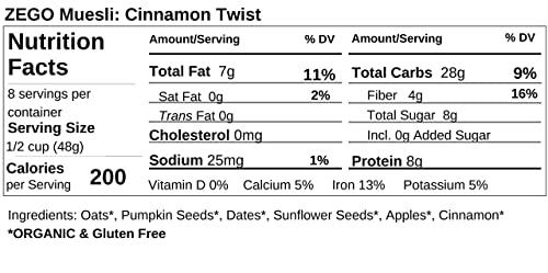 ZEGO ZEGO Foods Organic, Superfood Oatmeal & Muesli, Certified Gluten Free (Cinnamon Twist) 13oz