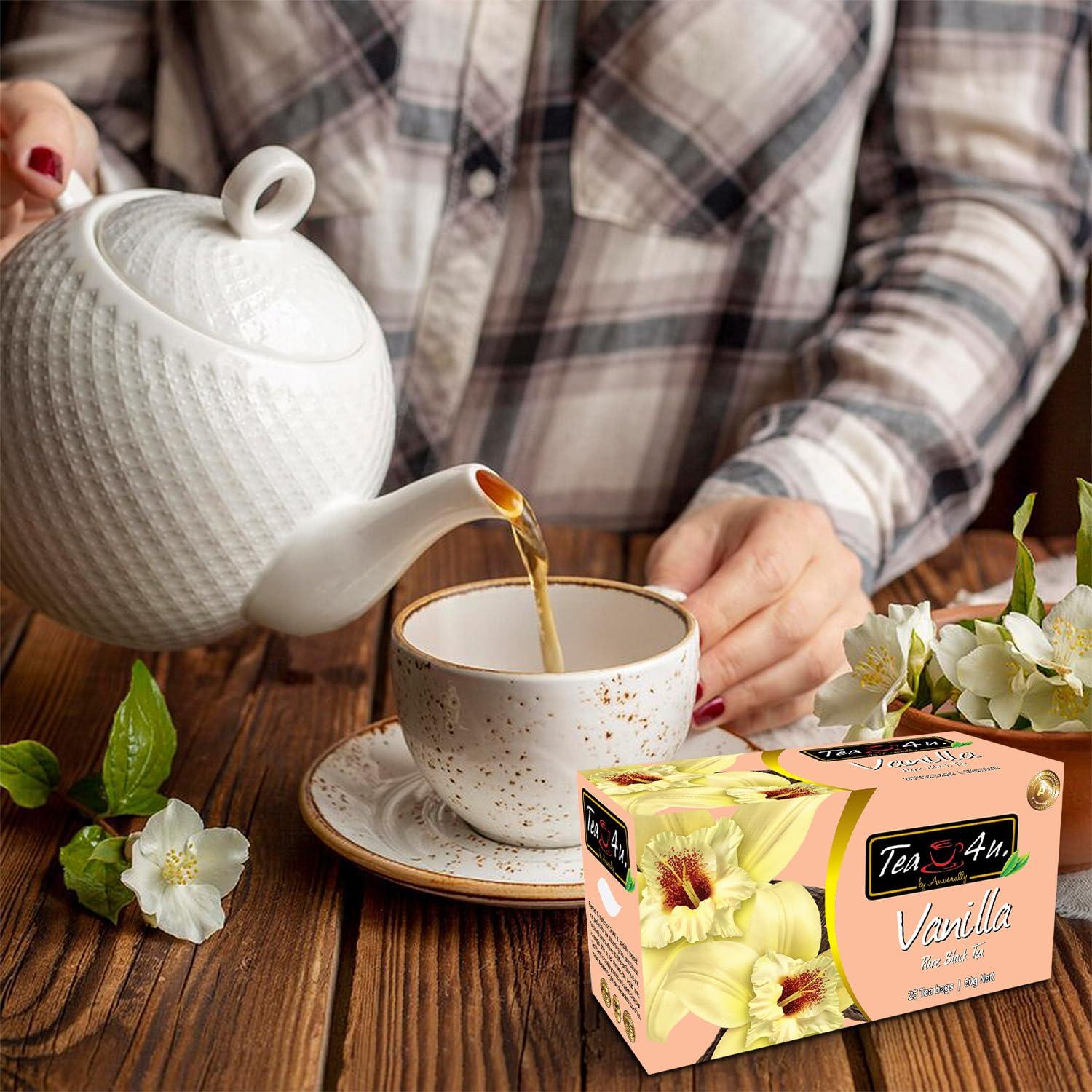 TEA 4U. BY ANVERALLY Tea4U Flavored Black Ceylon TeaBags - Vanilla | Ideal Quality from Sri Lanka\'s Finest Leaves and Expertly Blended - 25 Count