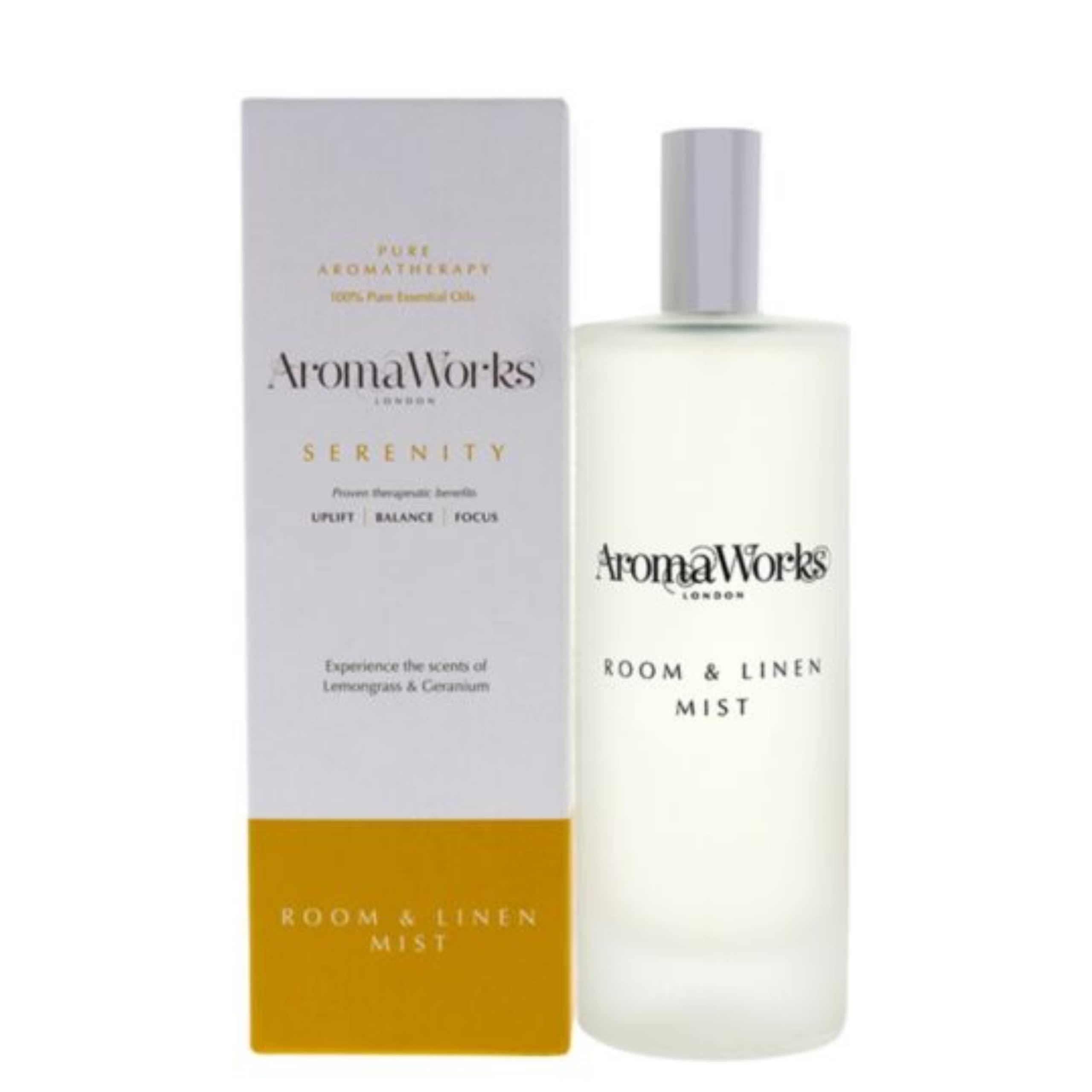 AromaWorks London Aromaworks Serenity Room And Linen Mist - Lemongrass, Neroli And Sweet Geranium Aromas - Uplift, Balance And Focus - Natural, Vegan, Cruelty Free - Be Restored And Calmed - 3.4 Oz Room Spray